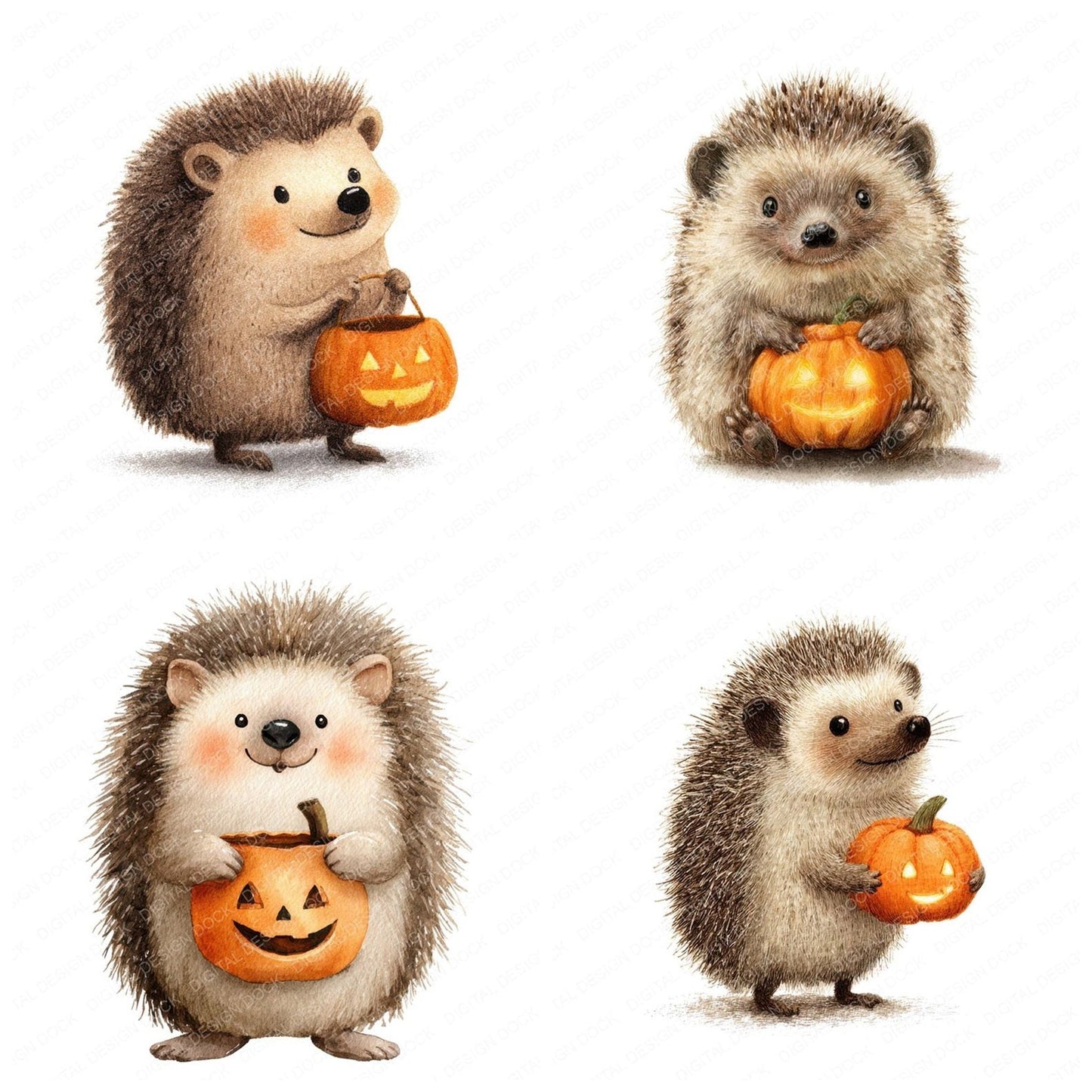 Halloween Watercolour Hedgehog Pumpkin Clipart Set (DDD005788)