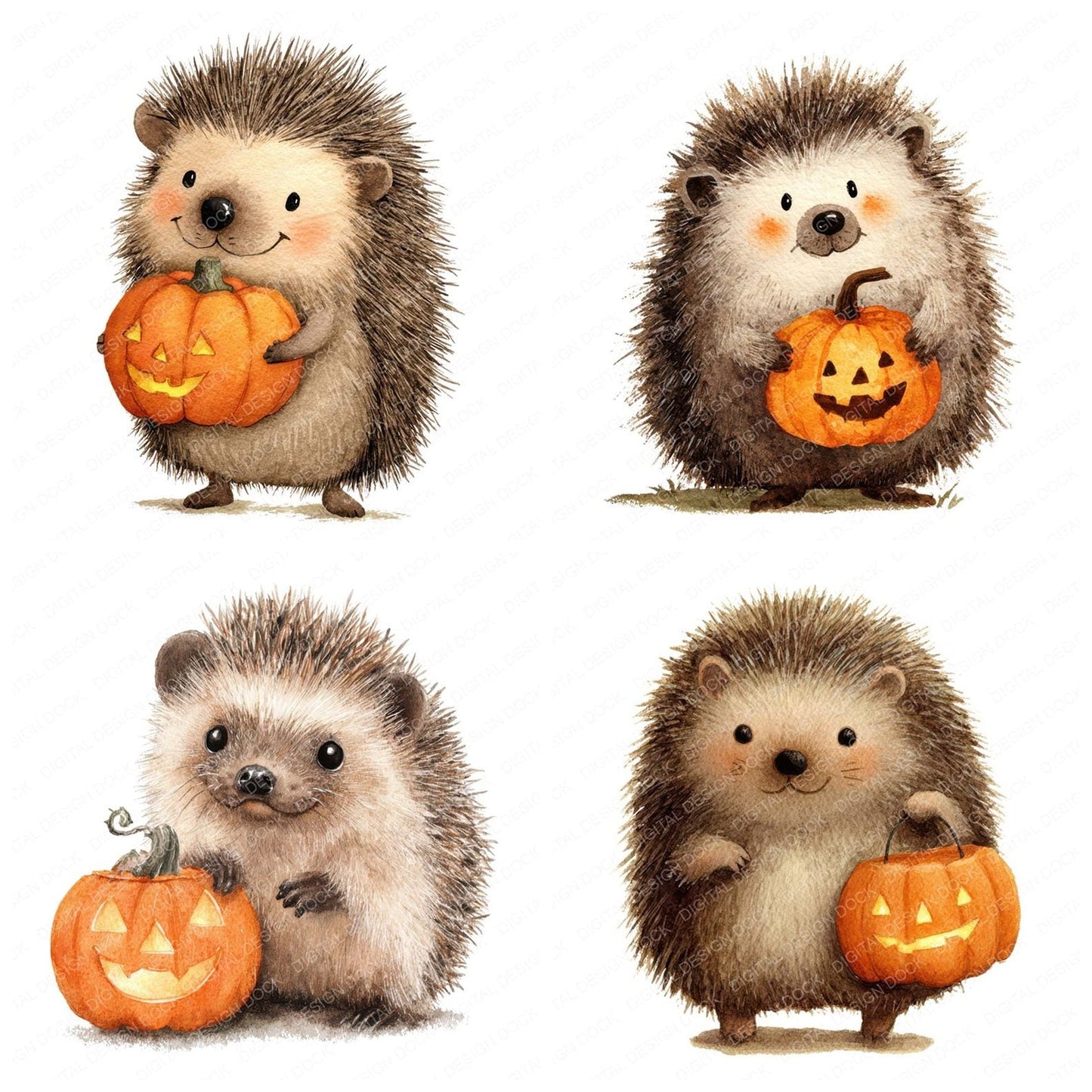 Halloween Watercolour Hedgehog Pumpkin Clipart Set (DDD005788)