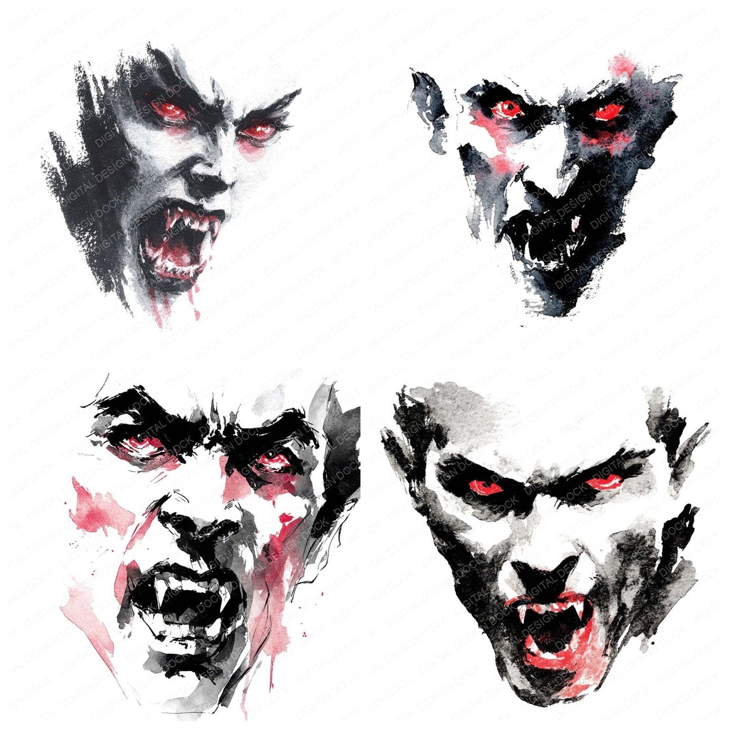 Halloween Watercolour Vampire Portrait Clipart Set (DDD005803)
