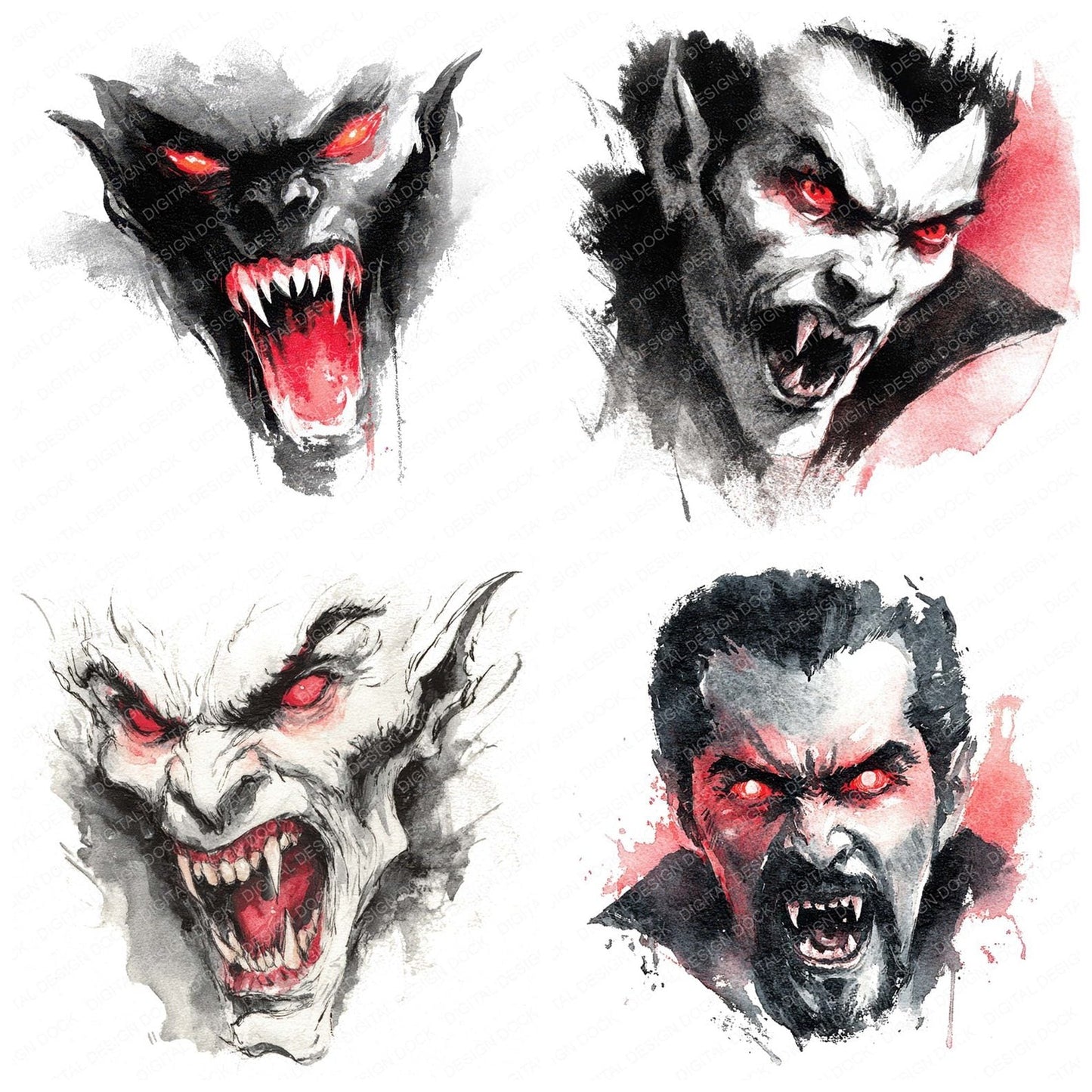 Halloween Watercolour Vampire Portrait Clipart Set (DDD005803)