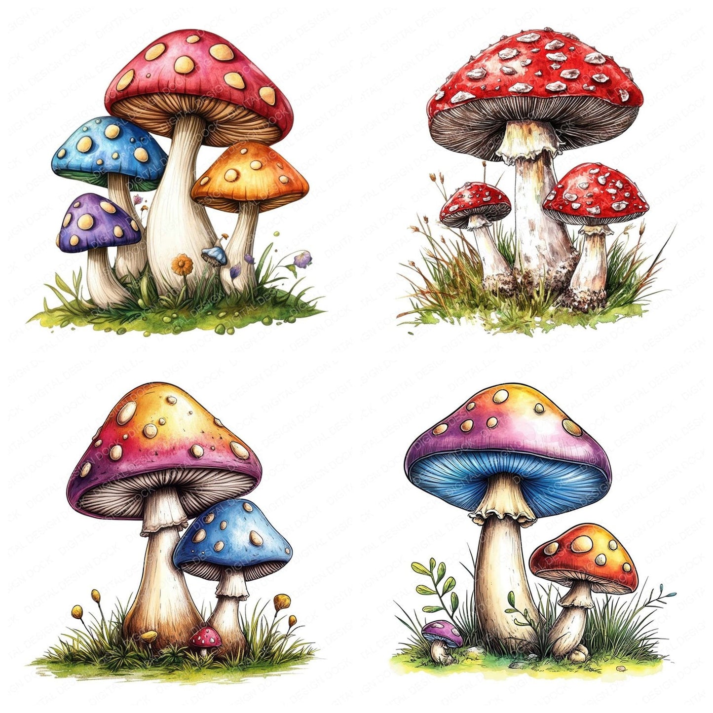 Hand Drawn Mushrooms Clipart Set (DDD005807)