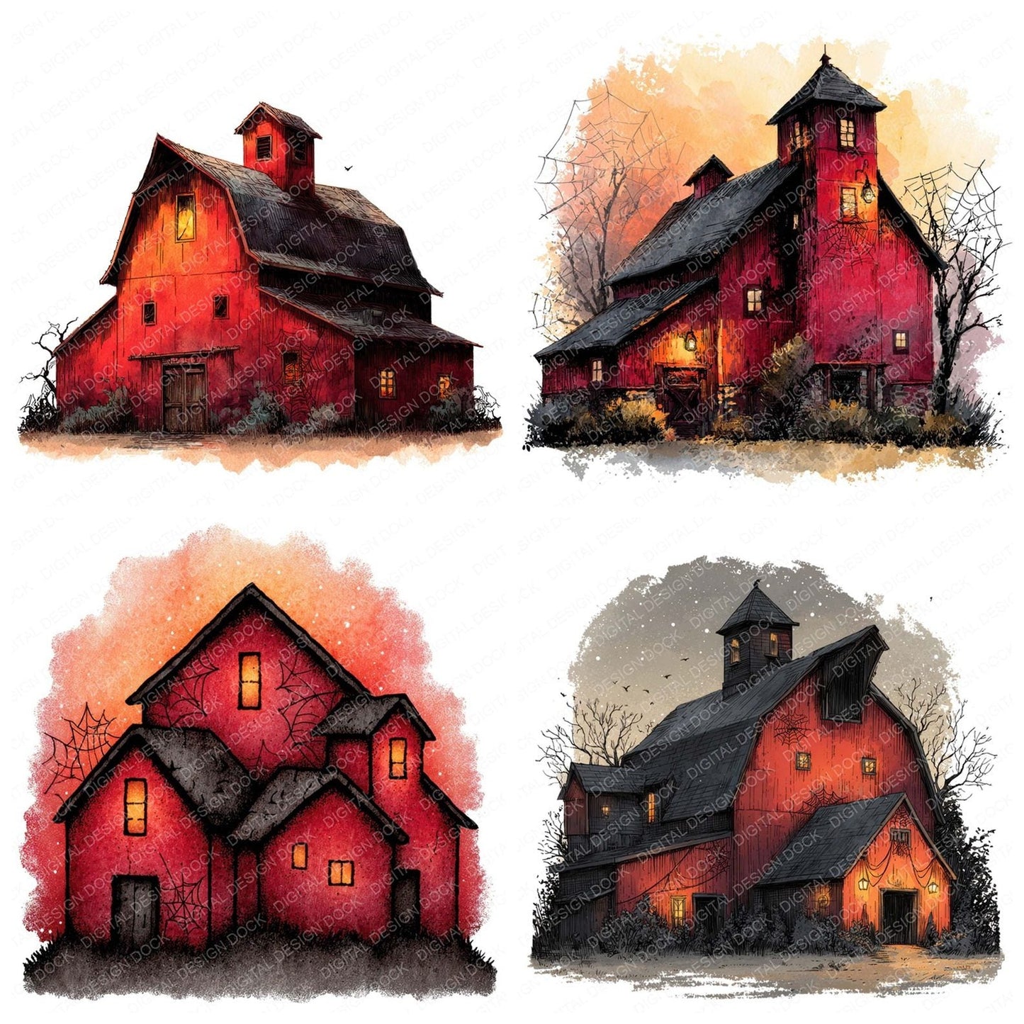 Haunted Spiderweb Barn Clipart Set (DDD005822)