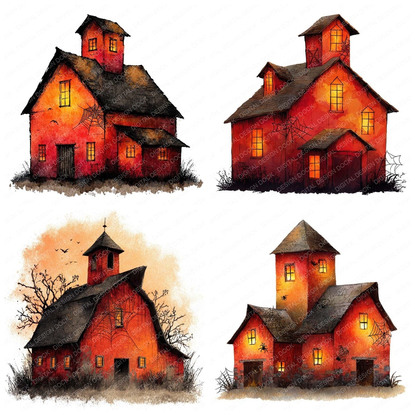 Haunted Spiderweb Barn Clipart Set (DDD005822)