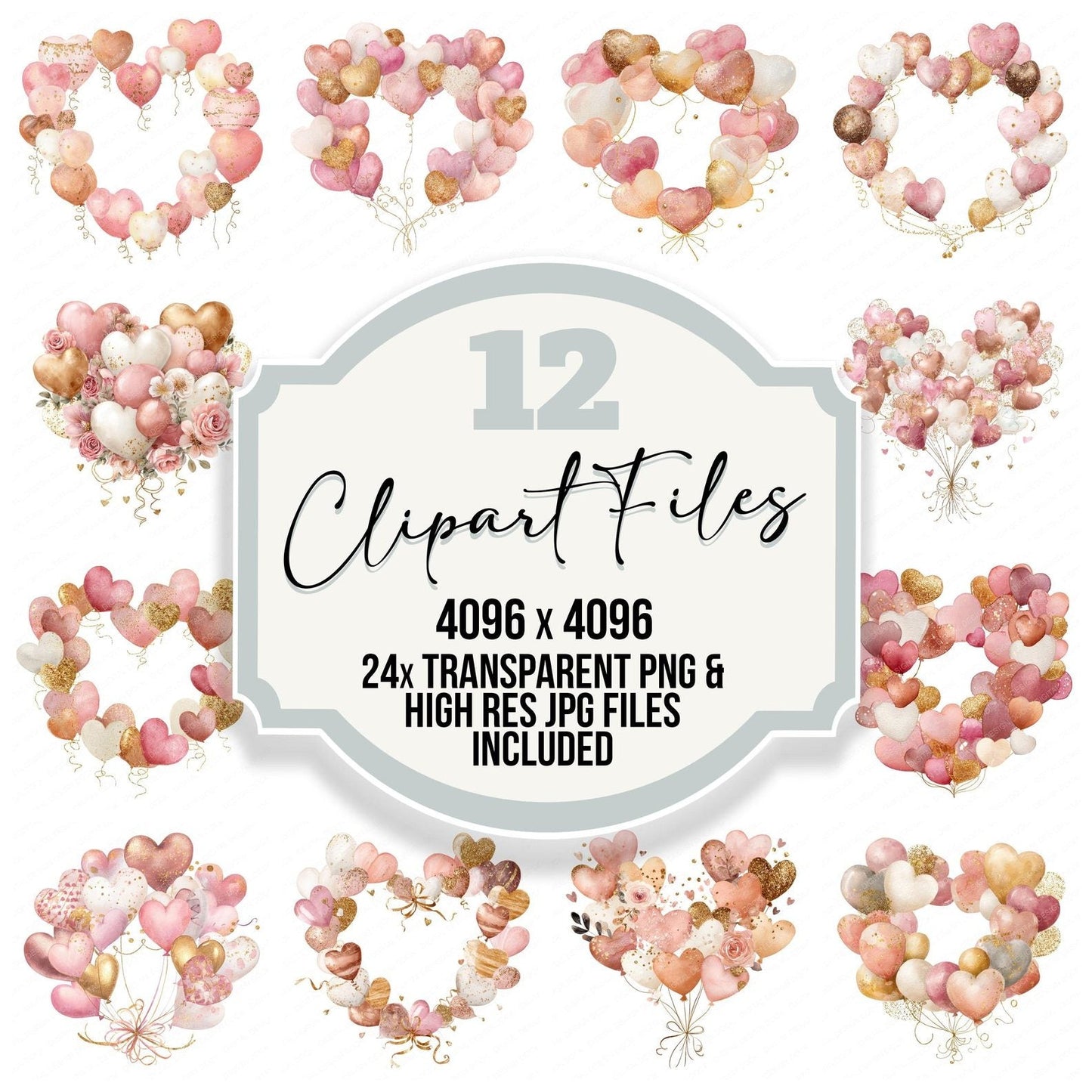 Heart Balloon Wreath Clipart Set (DDD005824)
