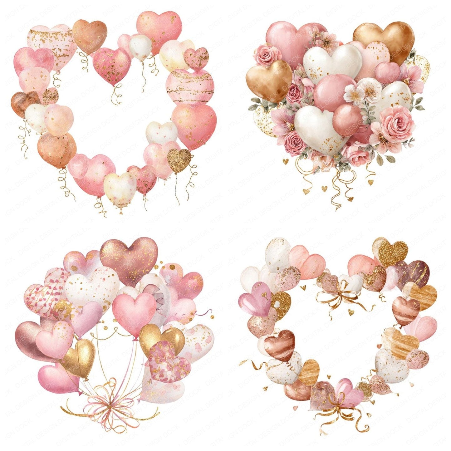 Heart Balloon Wreath Clipart Set (DDD005824)