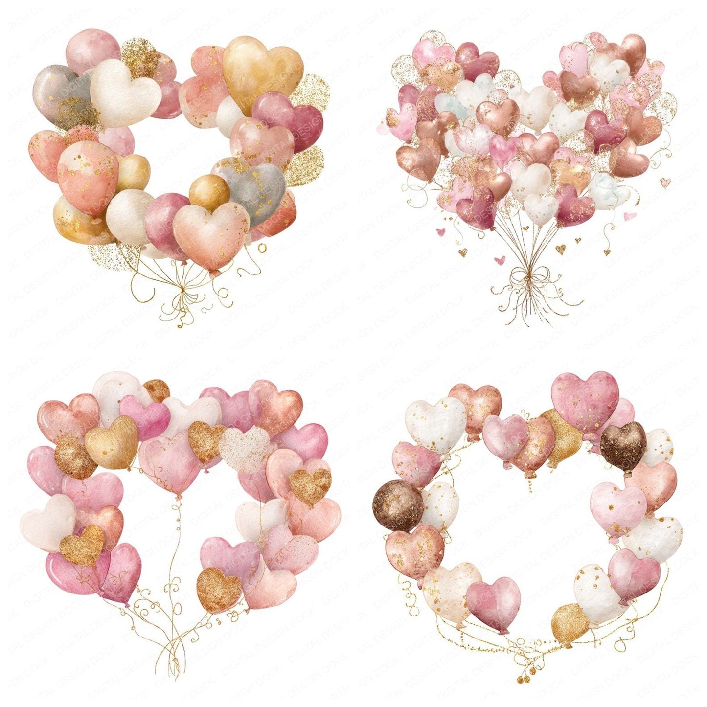 Heart Balloon Wreath Clipart Set (DDD005824)