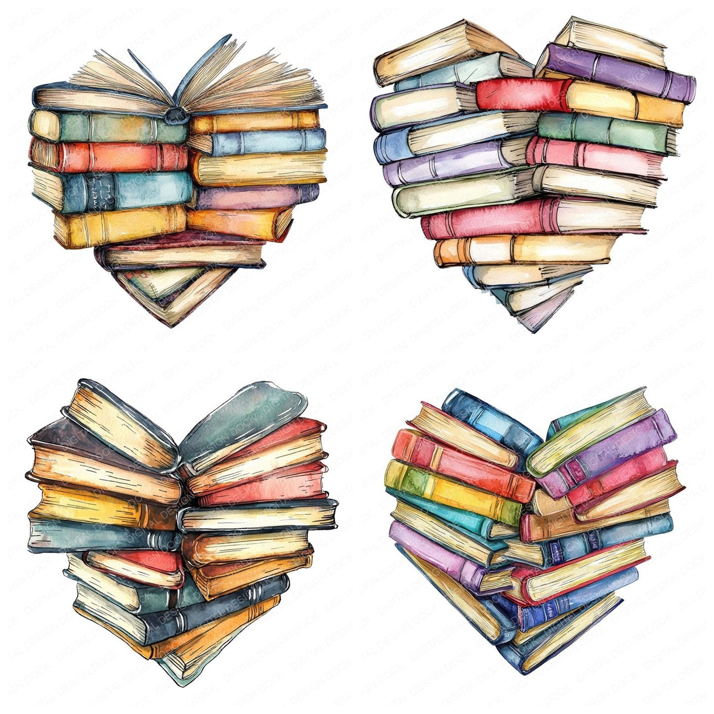Heart Shaped Books Clipart Set (DDD005826)