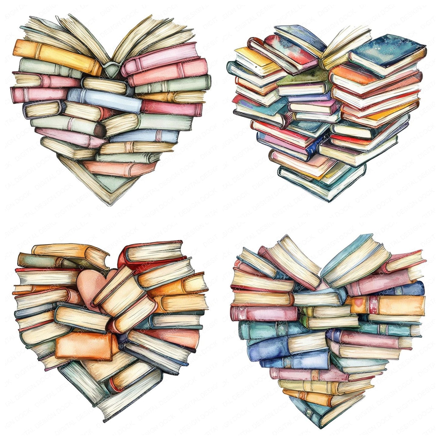 Heart Shaped Books Clipart Set (DDD005826)
