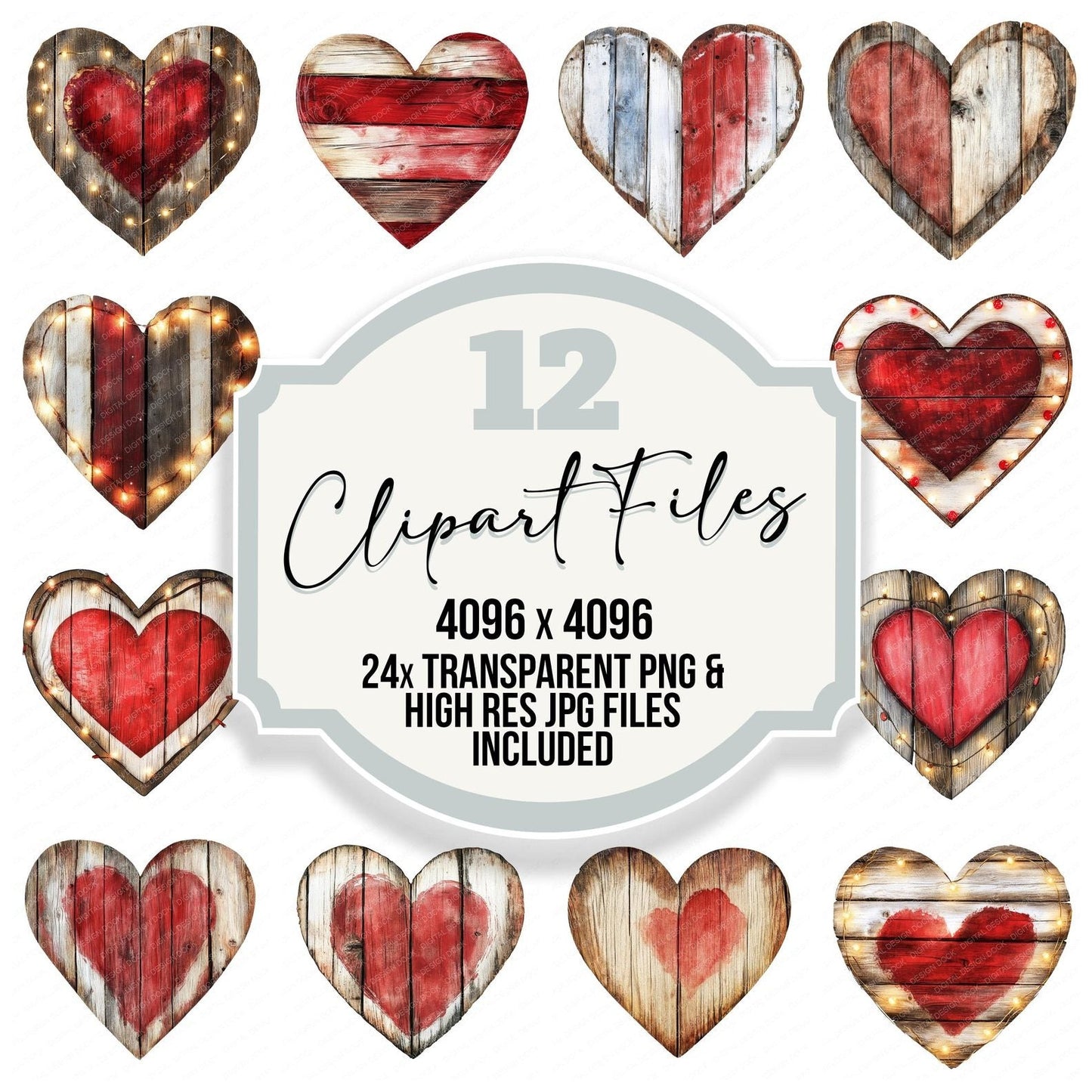 Heart Shaped Wooden Sign Clipart Set (DDD005828)