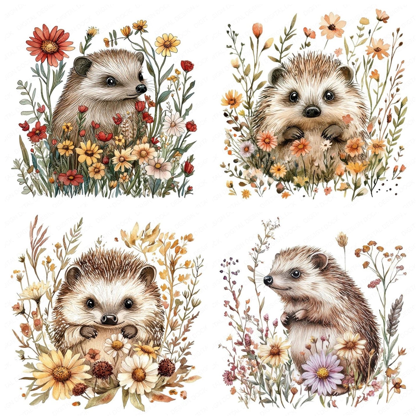 Hedgehog in Wildflowers Clipart Set (DDD005830)