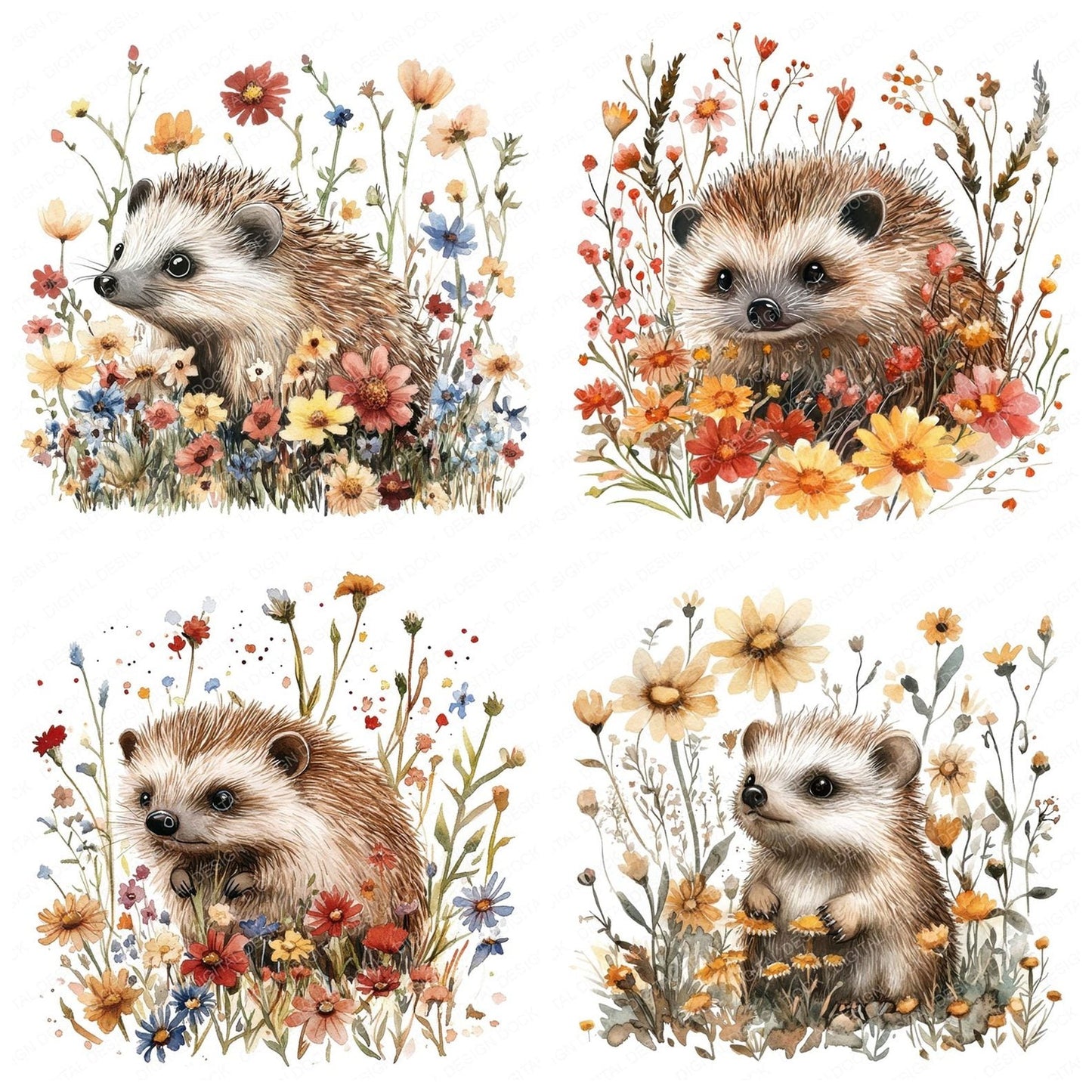 Hedgehog in Wildflowers Clipart Set (DDD005830)