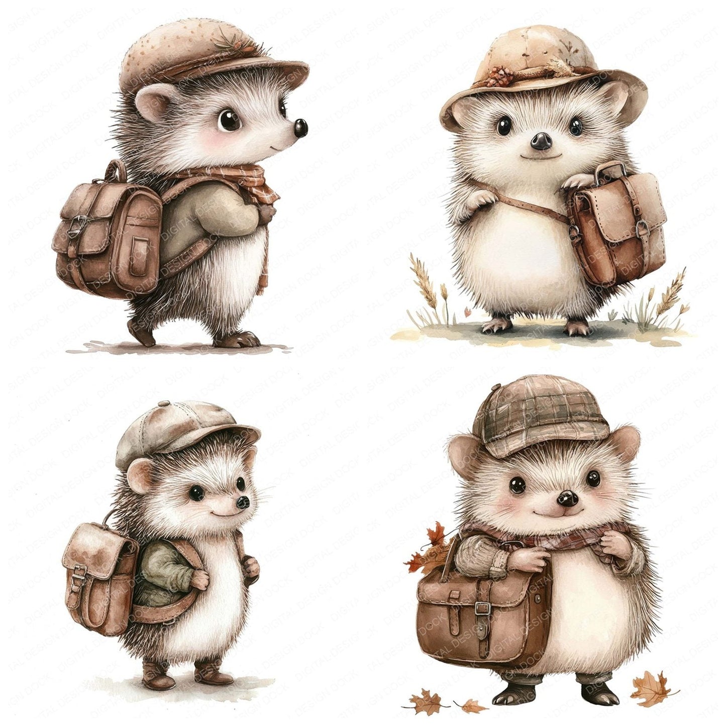 Hedgehog with Satchel Clipart Set (DDD005831)