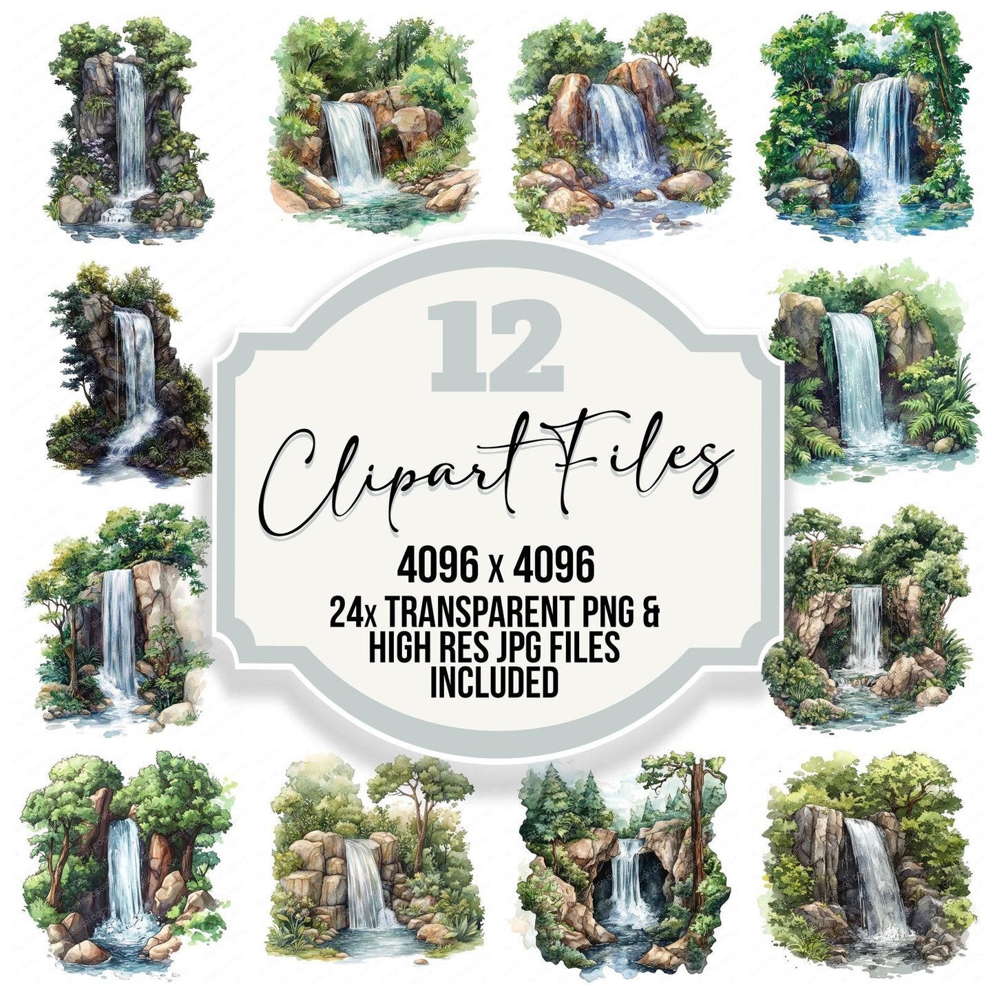Hidden Forest Waterfall Clipart Set (DDD005836)