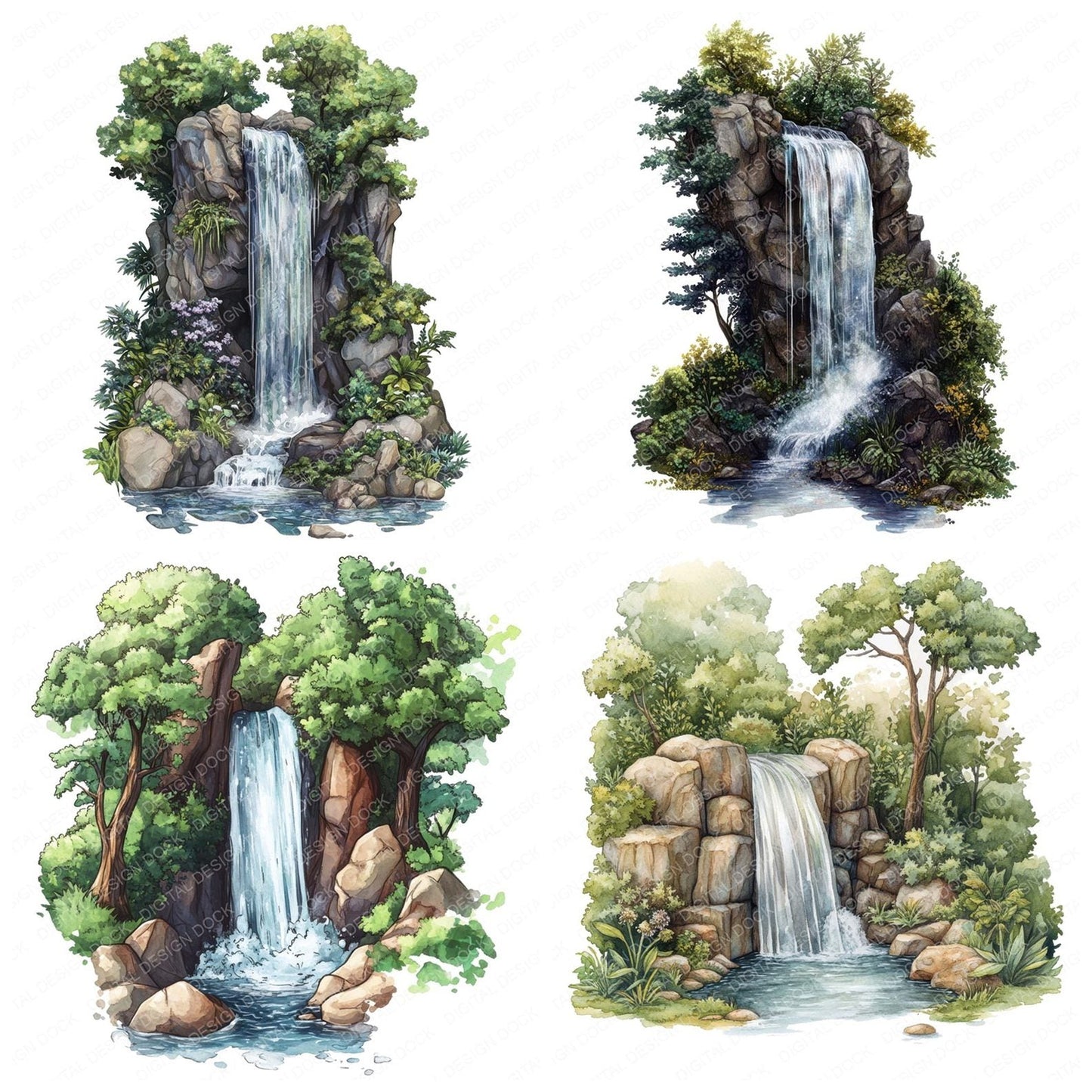 Hidden Forest Waterfall Clipart Set (DDD005836)