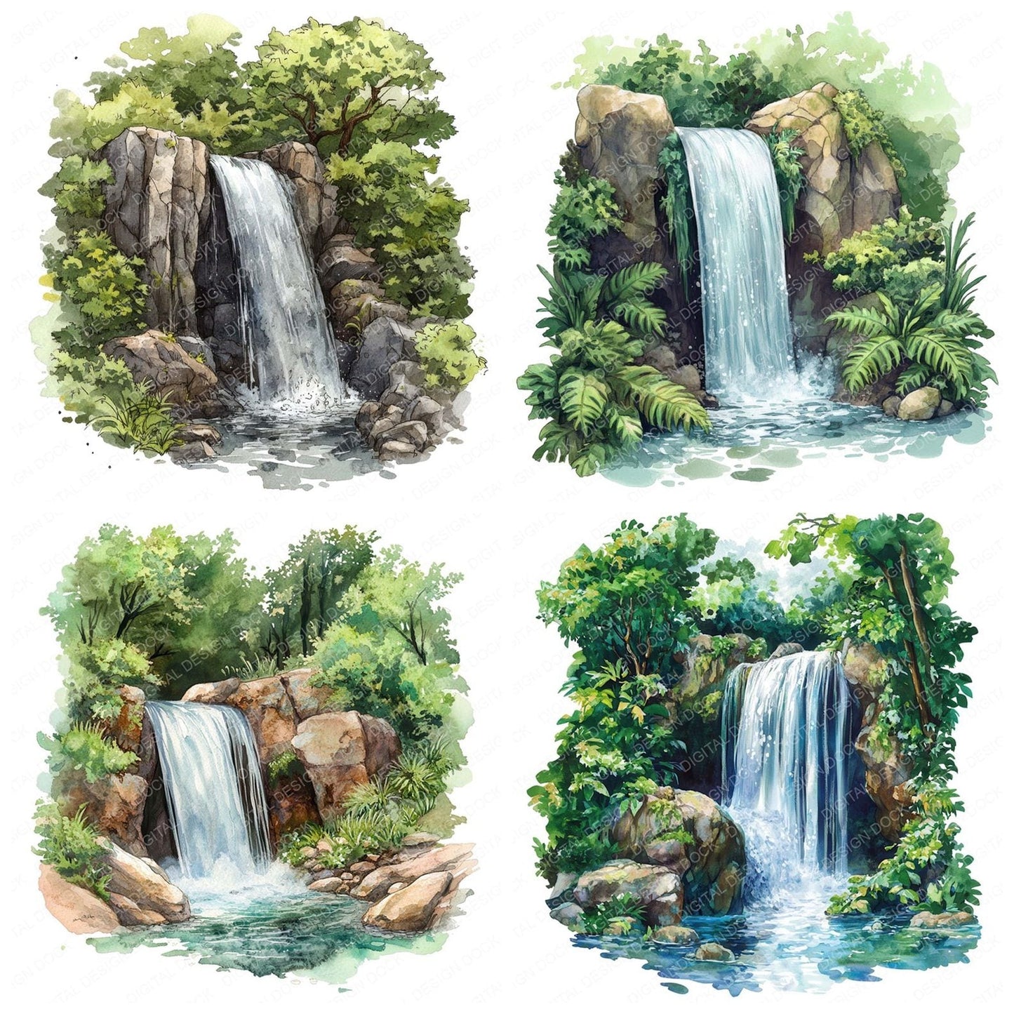 Hidden Forest Waterfall Clipart Set (DDD005836)