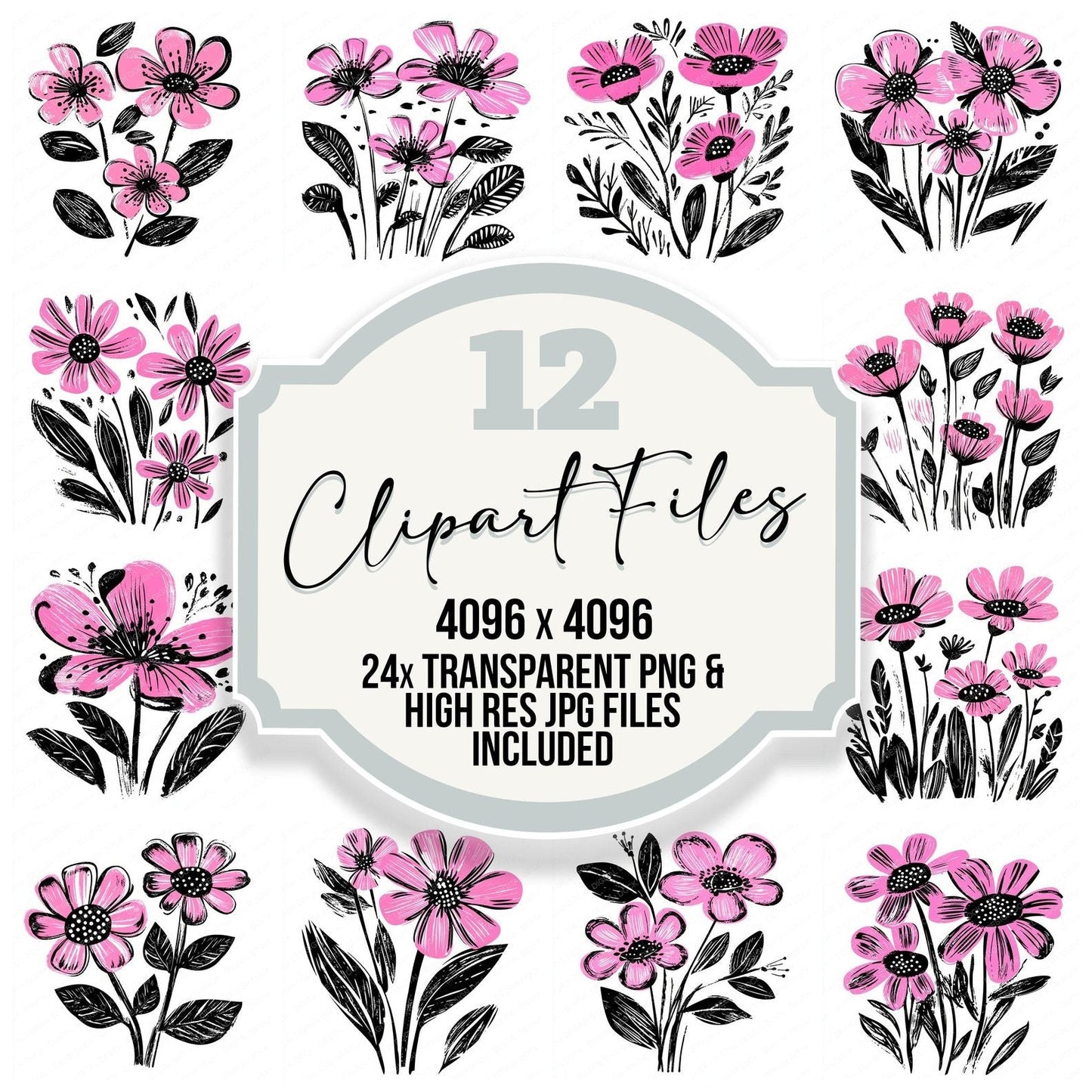 Hot Pink Abstract Flowers Clipart Set (DDD005847)