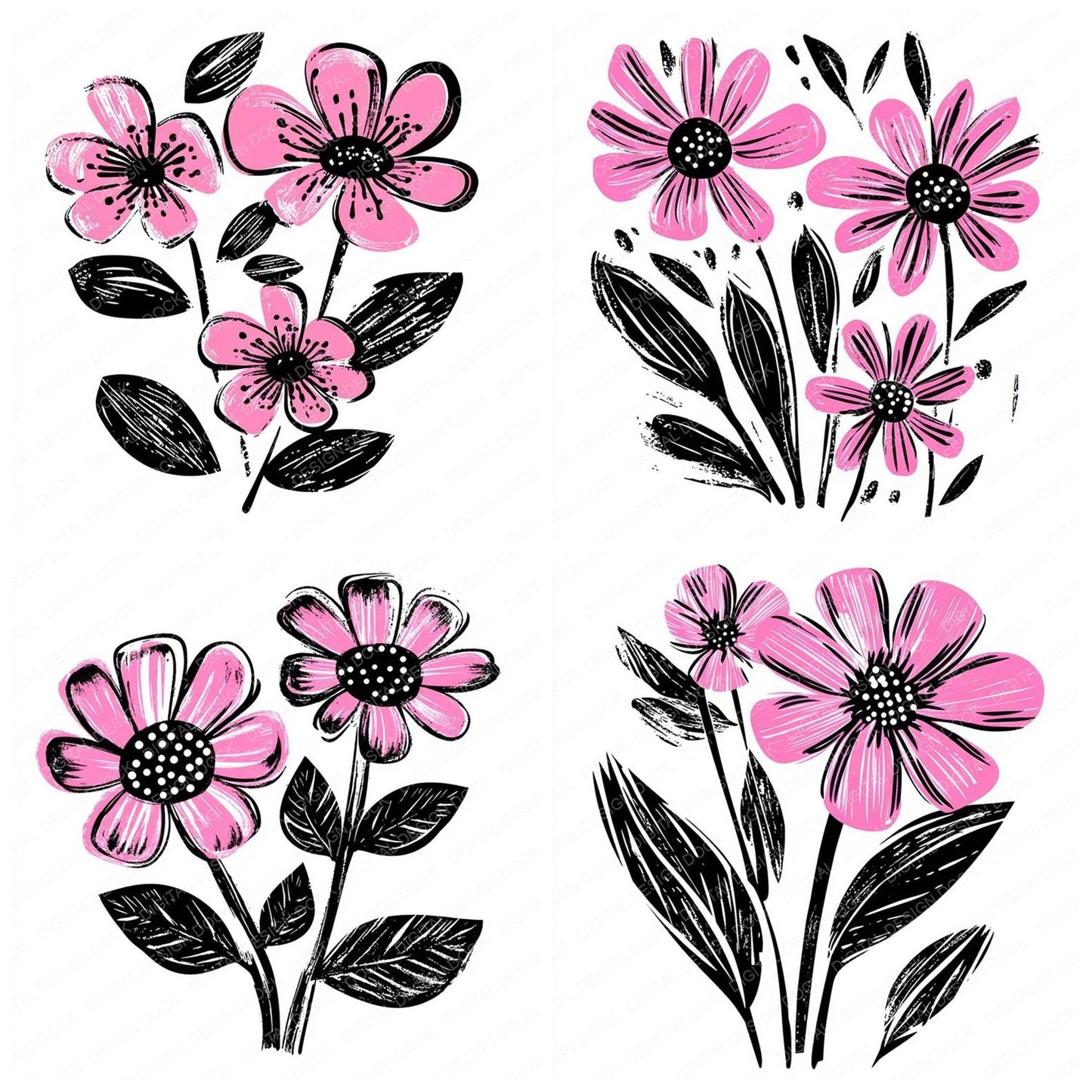Hot Pink Abstract Flowers Clipart Set (DDD005847)
