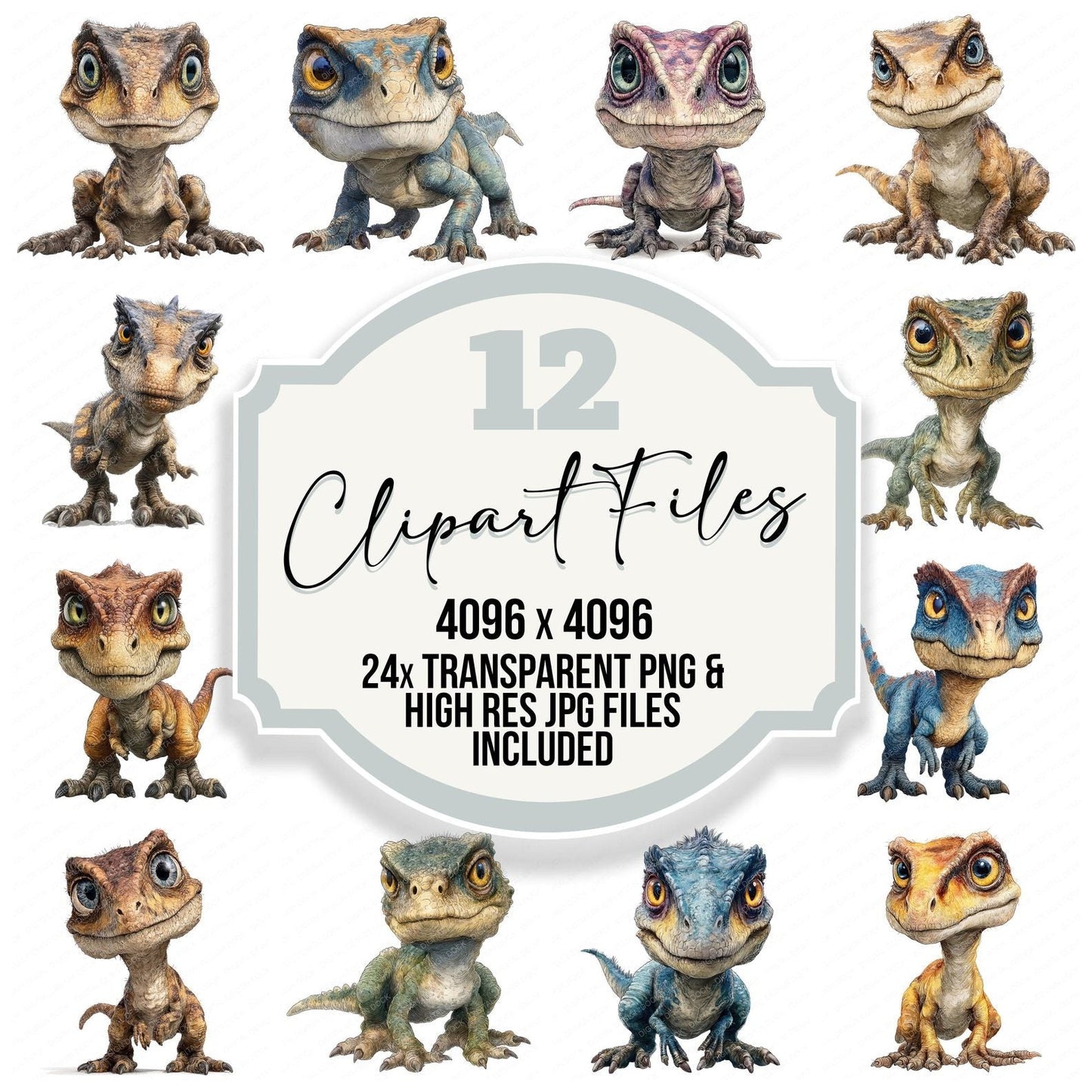 Hyperrealistic Watercolour Baby Dinosaur Clipart Set (DDD005853)