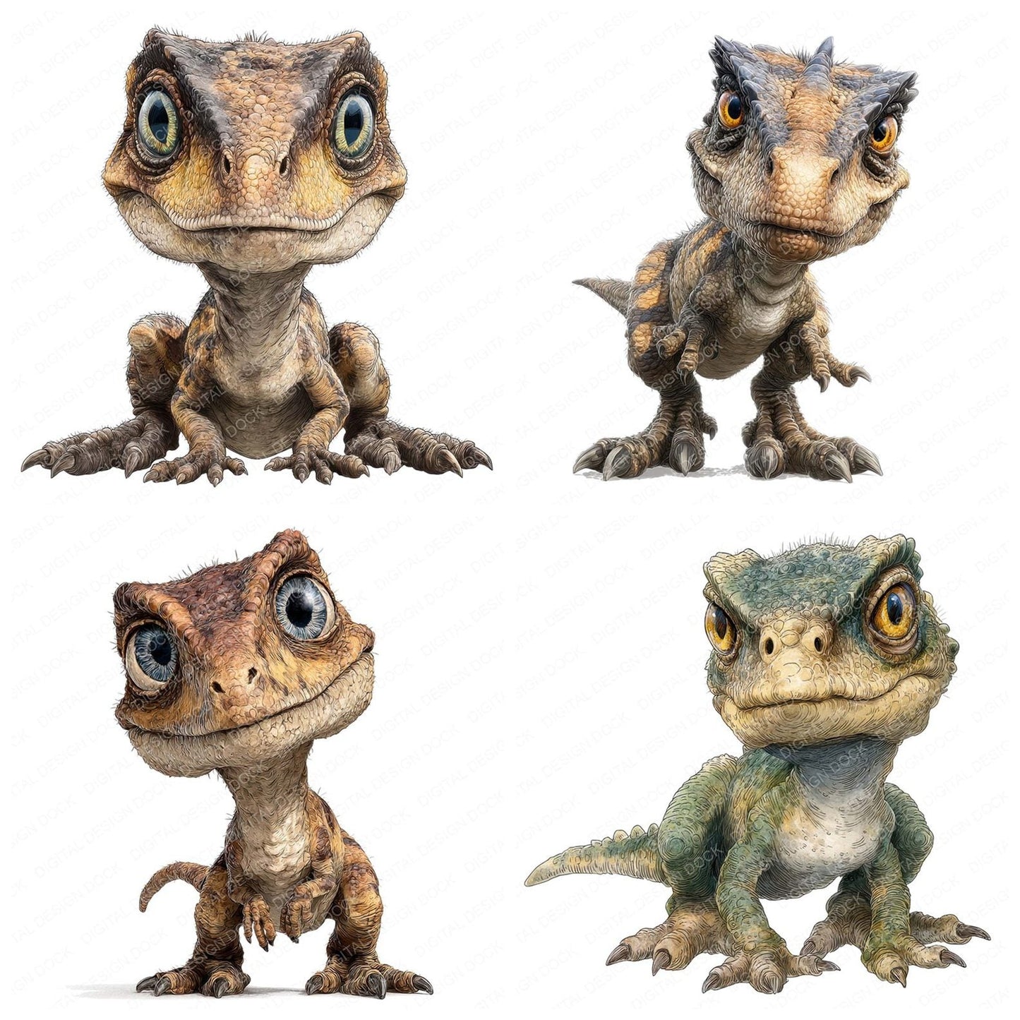 Hyperrealistic Watercolour Baby Dinosaur Clipart Set (DDD005853)