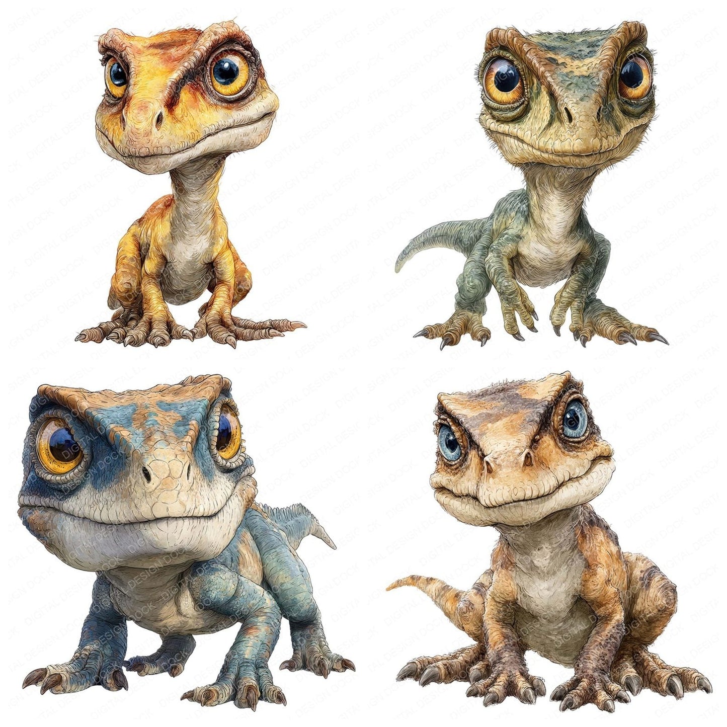 Hyperrealistic Watercolour Baby Dinosaur Clipart Set (DDD005853)