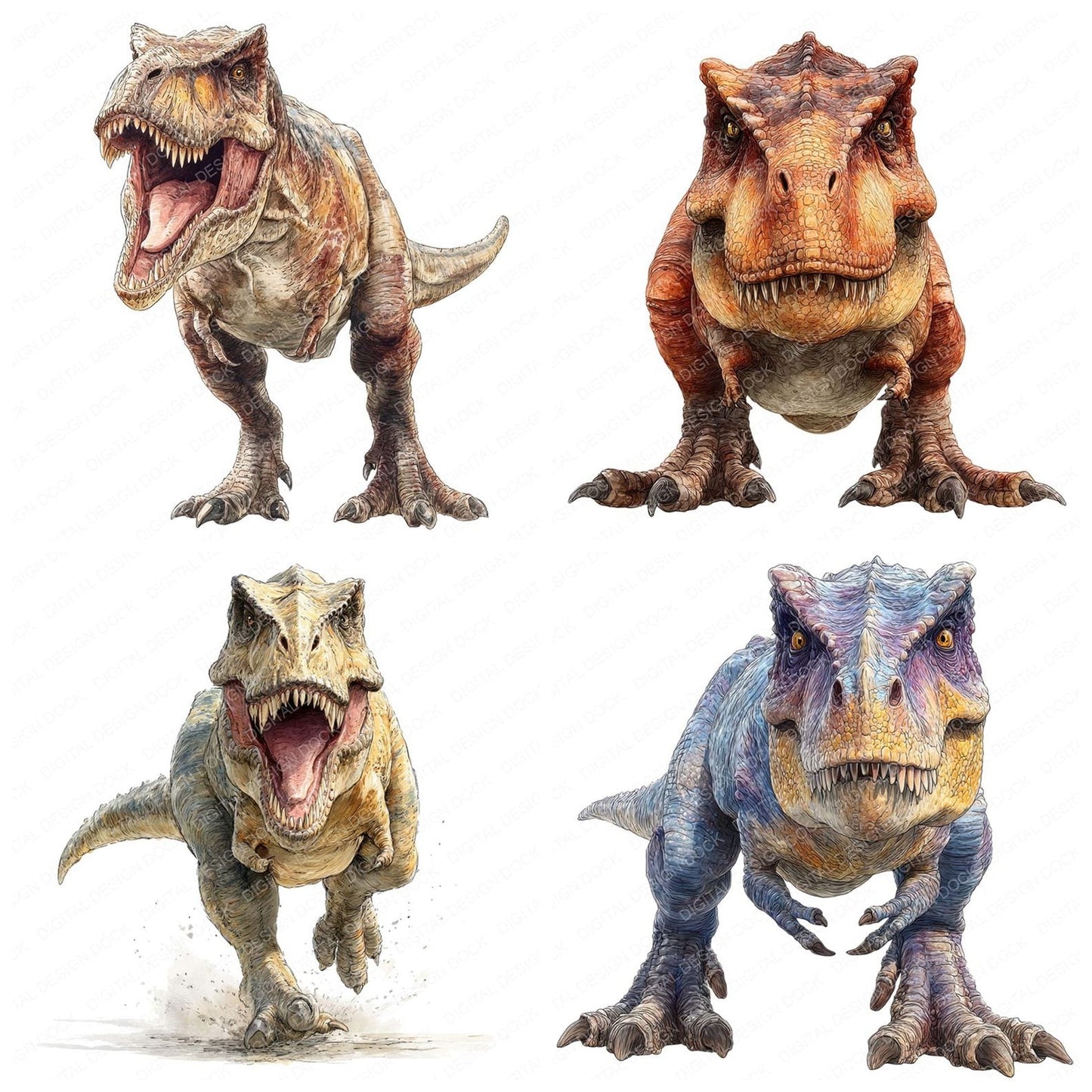 Hyperrealistic Watercolour T Rex Dinosaur Clipart Set (DDD005854)