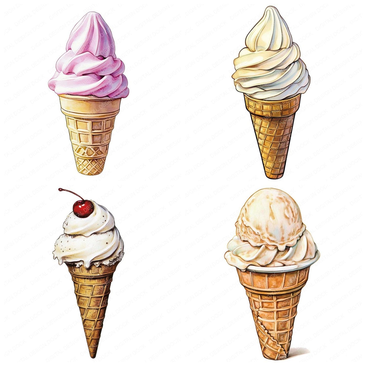 Ice Cream Cone Clipart Set (DDD005856)