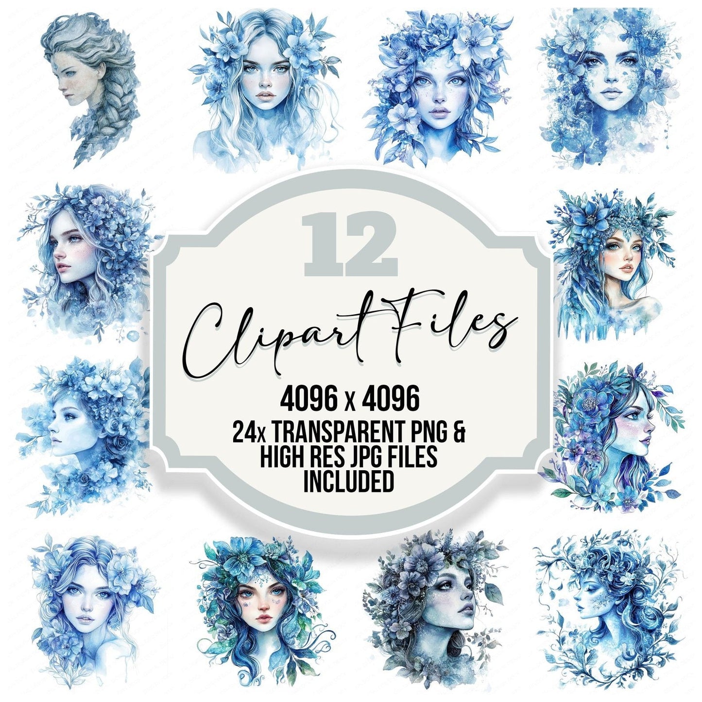 Ice Goddess Portrait Clipart Set (DDD005857)