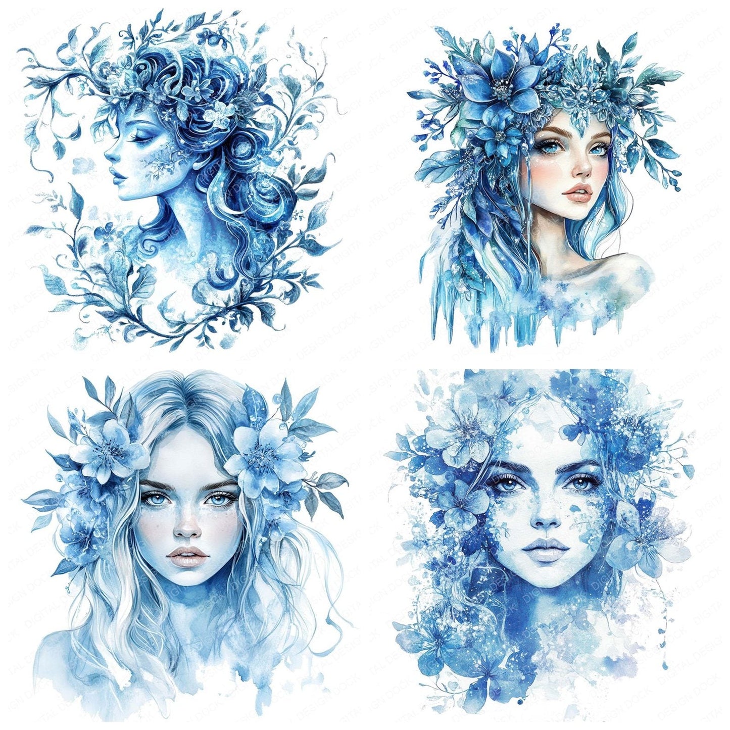 Ice Goddess Portrait Clipart Set (DDD005857)
