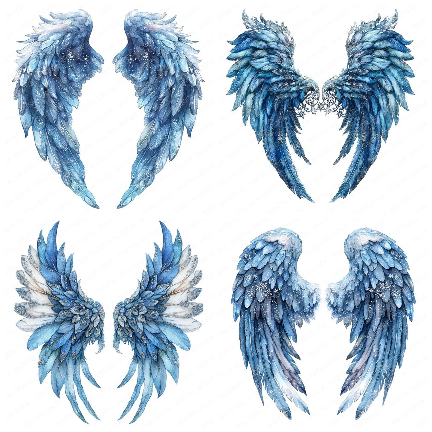 Icy Blue Angel Wings Clipart Set (DDD005860)