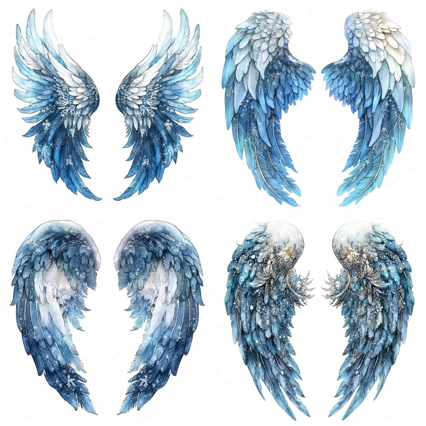 Icy Blue Angel Wings Clipart Set (DDD005860)