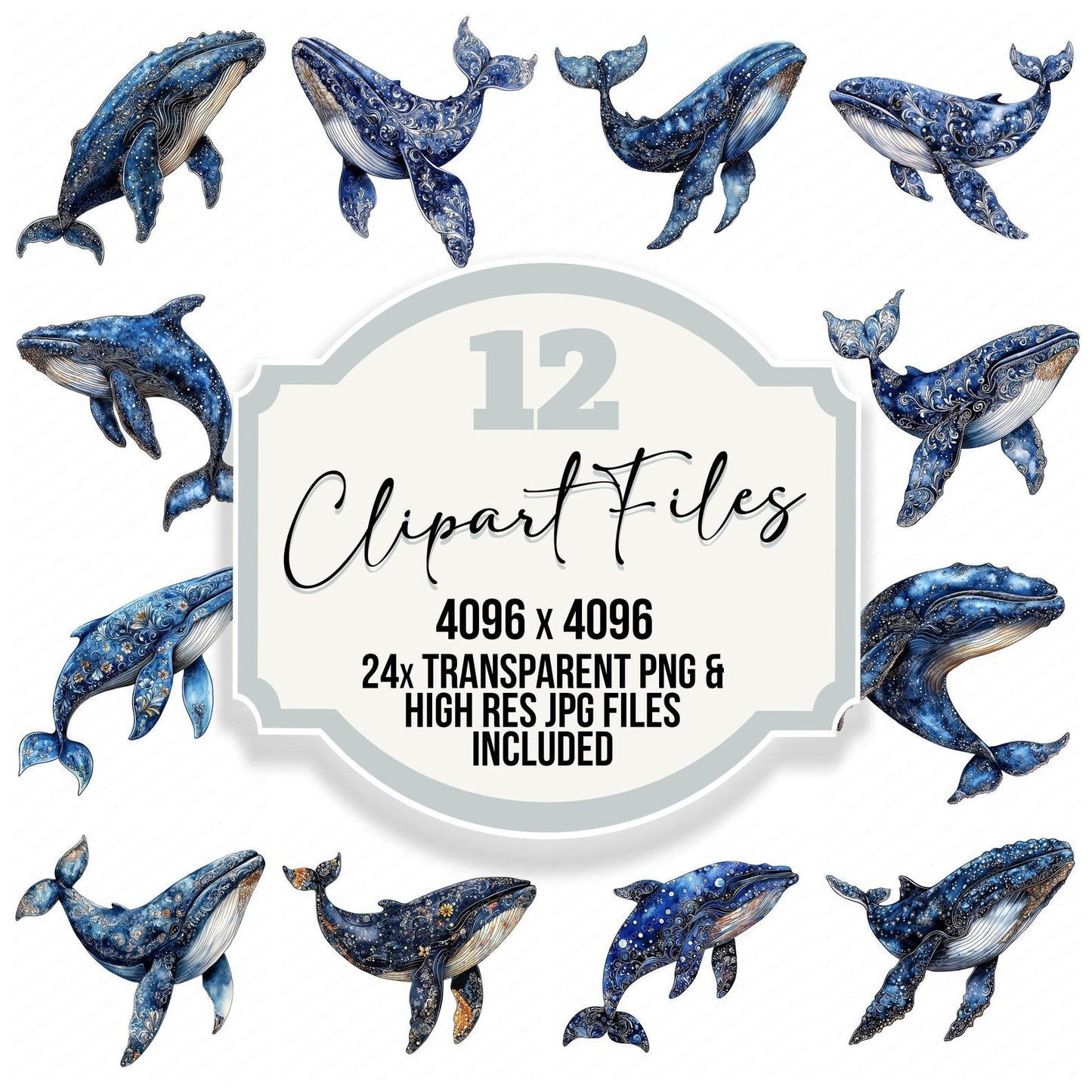 Intrecate Blue Whale Clipart Set (DDD005881)