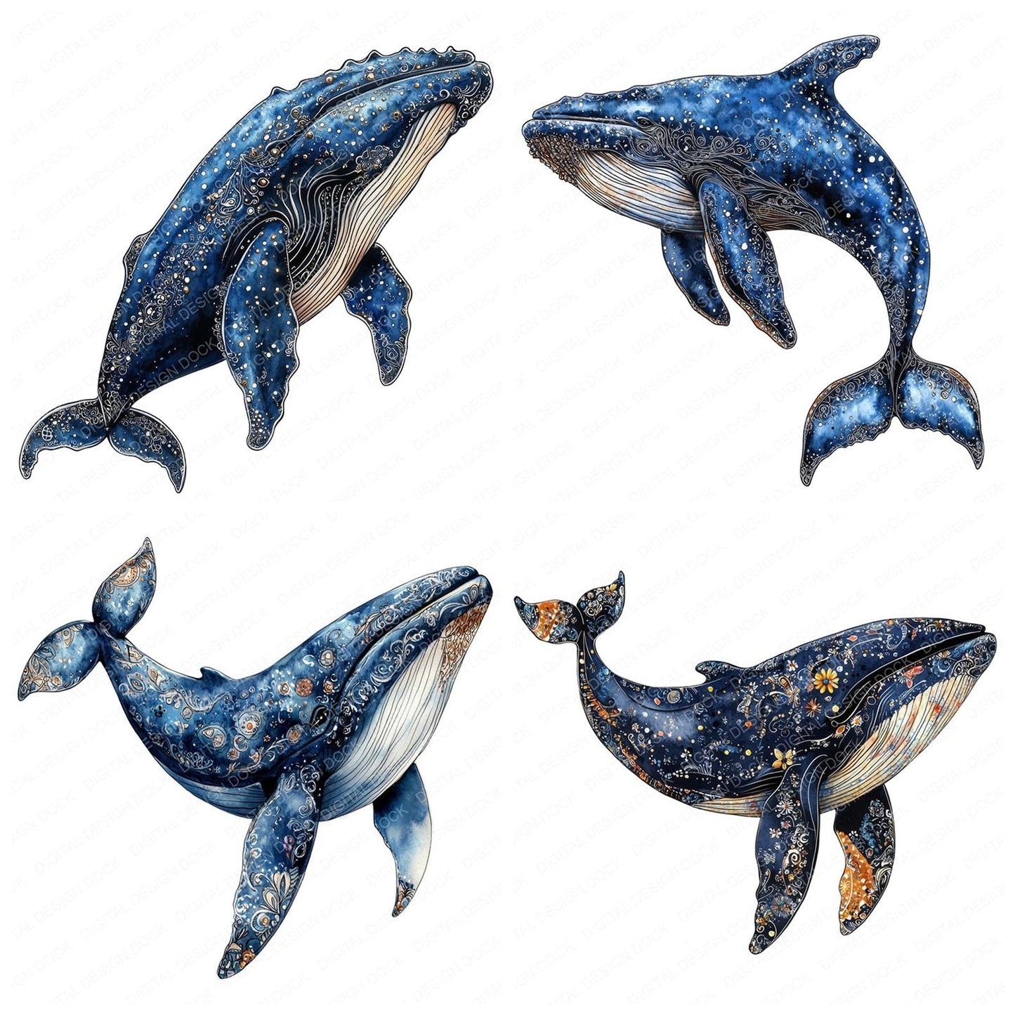 Intrecate Blue Whale Clipart Set (DDD005881)