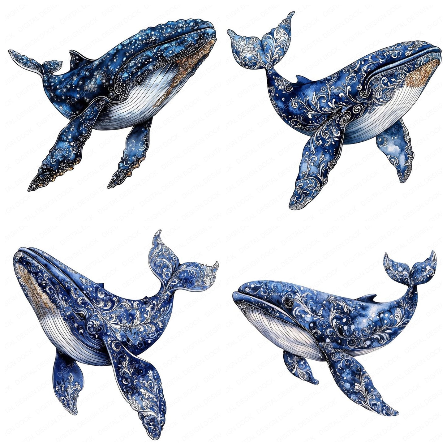 Intrecate Blue Whale Clipart Set (DDD005881)