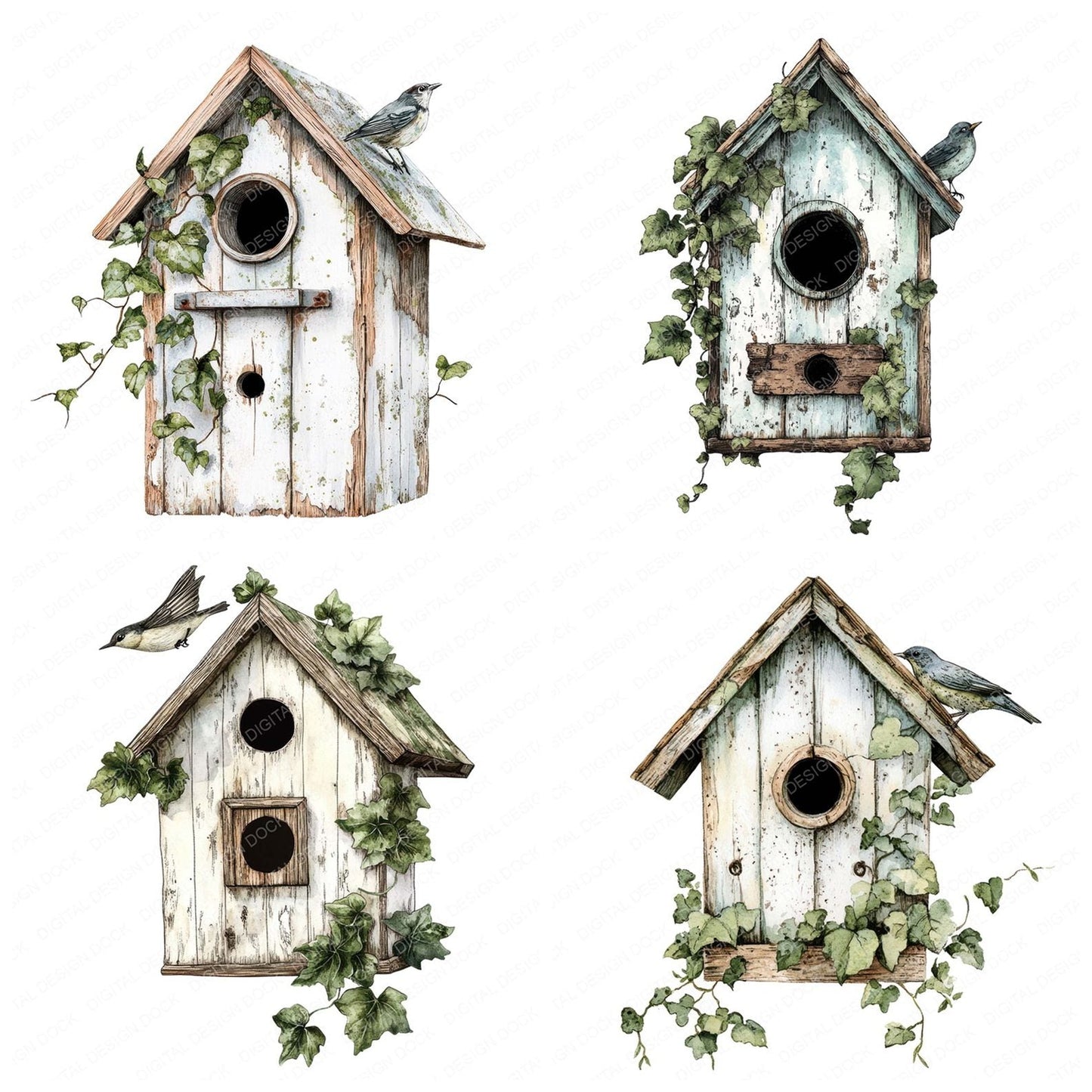 Ivy Covered Birdhouse Clipart Set (DDD005884)