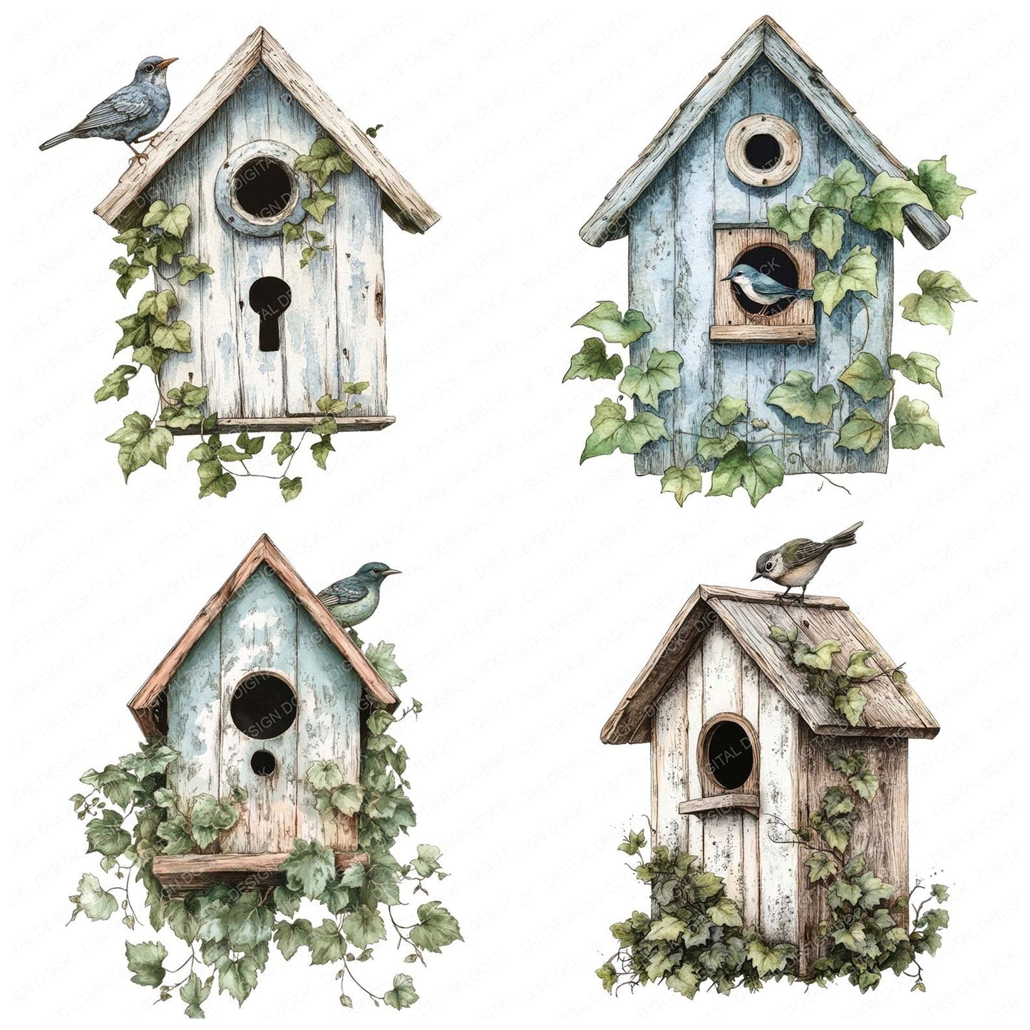Ivy Covered Birdhouse Clipart Set (DDD005884)