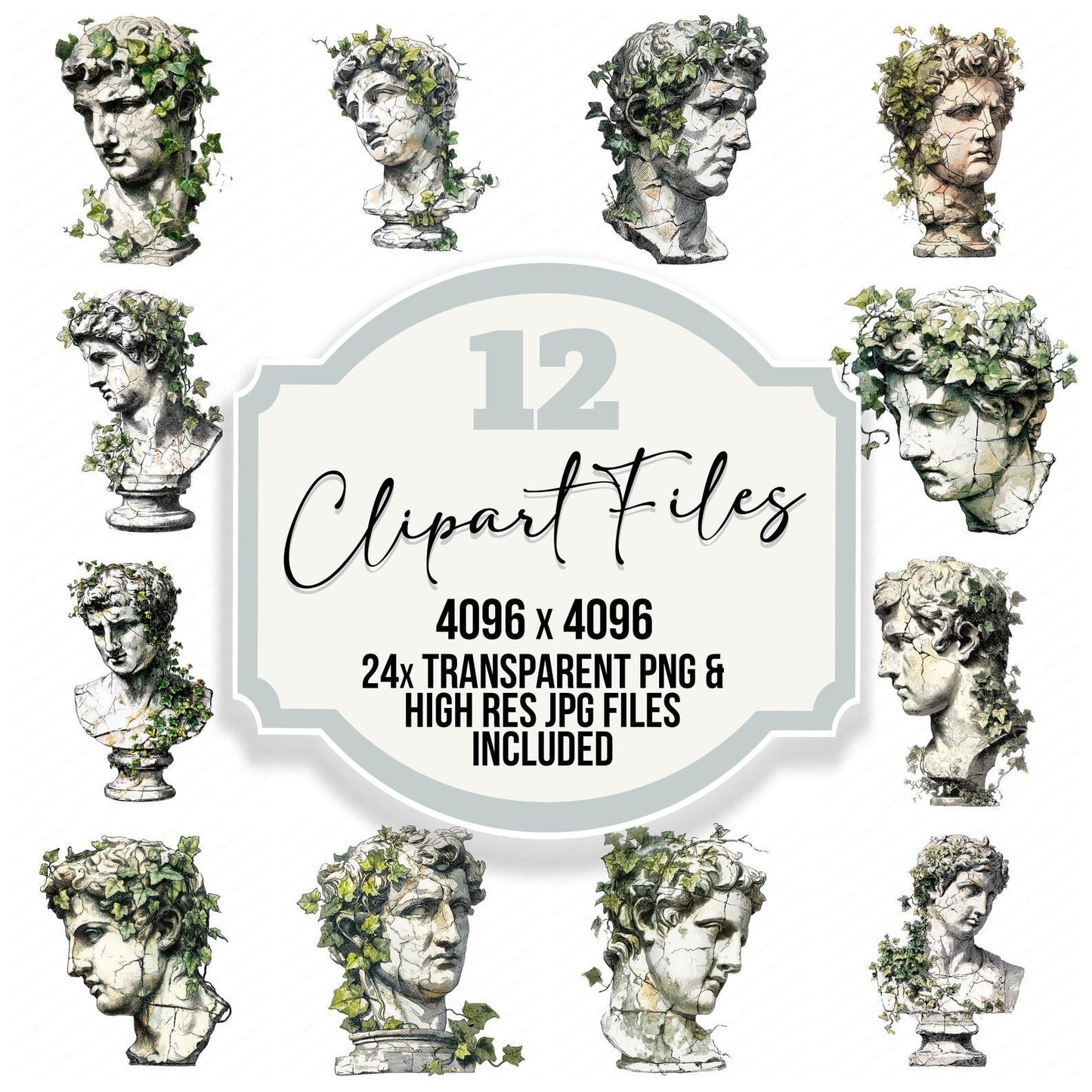 Ivy Covered Marble Bust Clipart Set (DDD005885)
