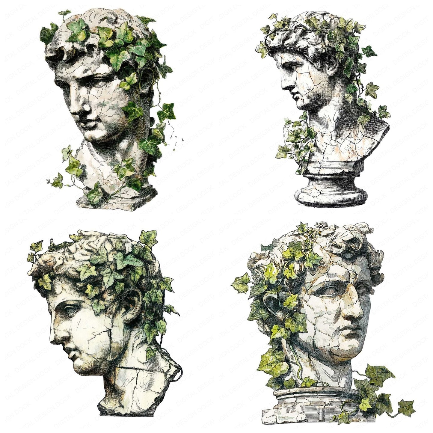 Ivy Covered Marble Bust Clipart Set (DDD005885)