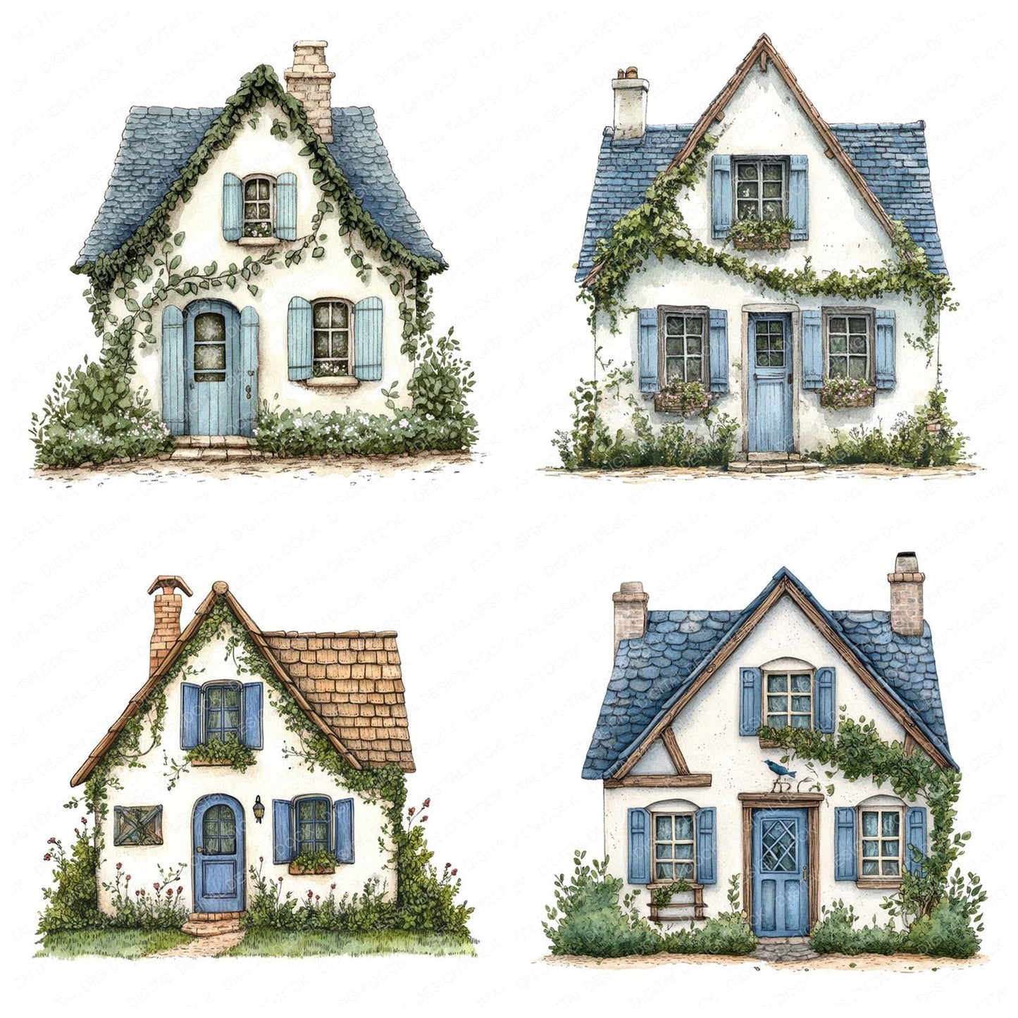 Ivy Roof Cottage Clipart Set (DDD005886)