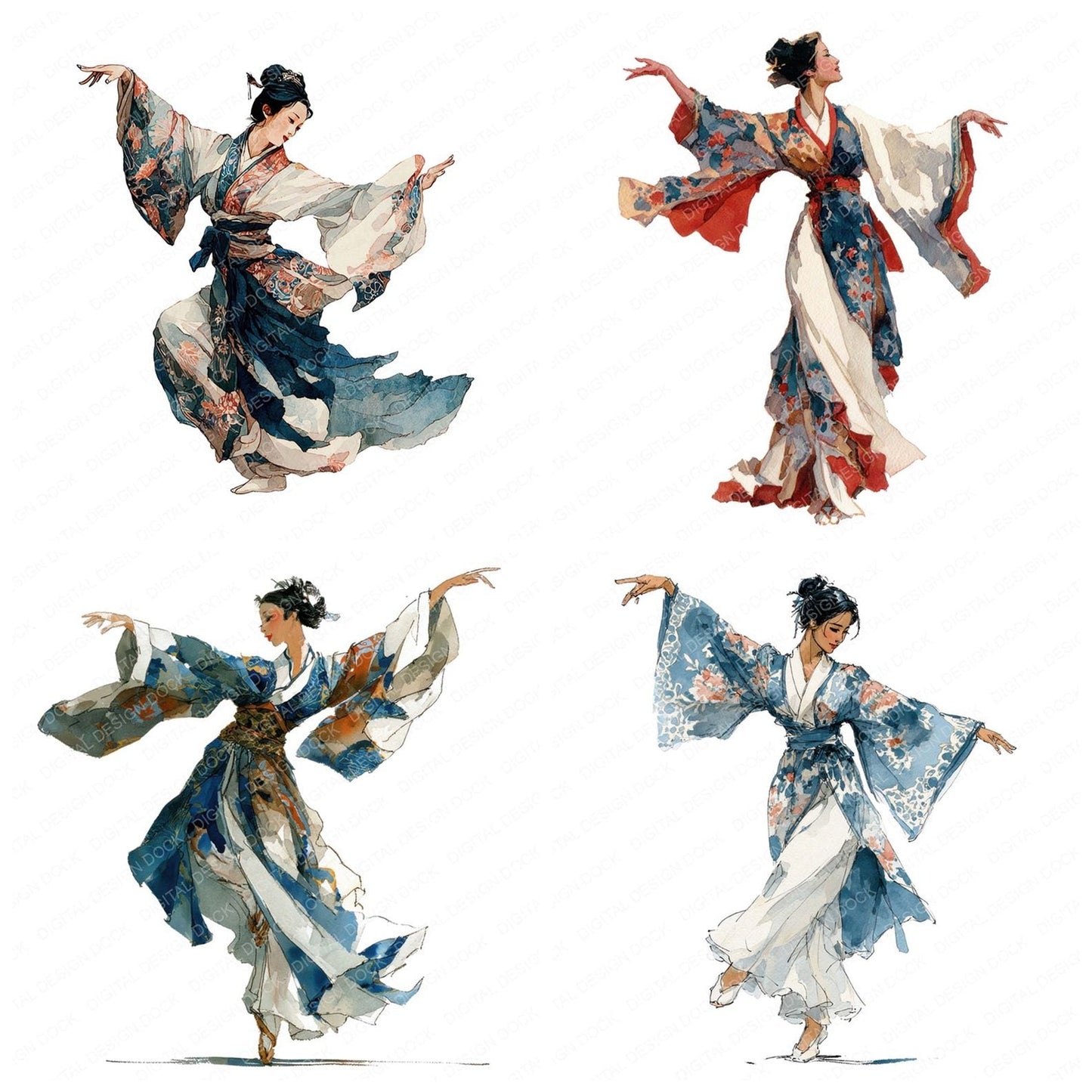 Japanese Dance Woman Clipart Set (DDD005887)
