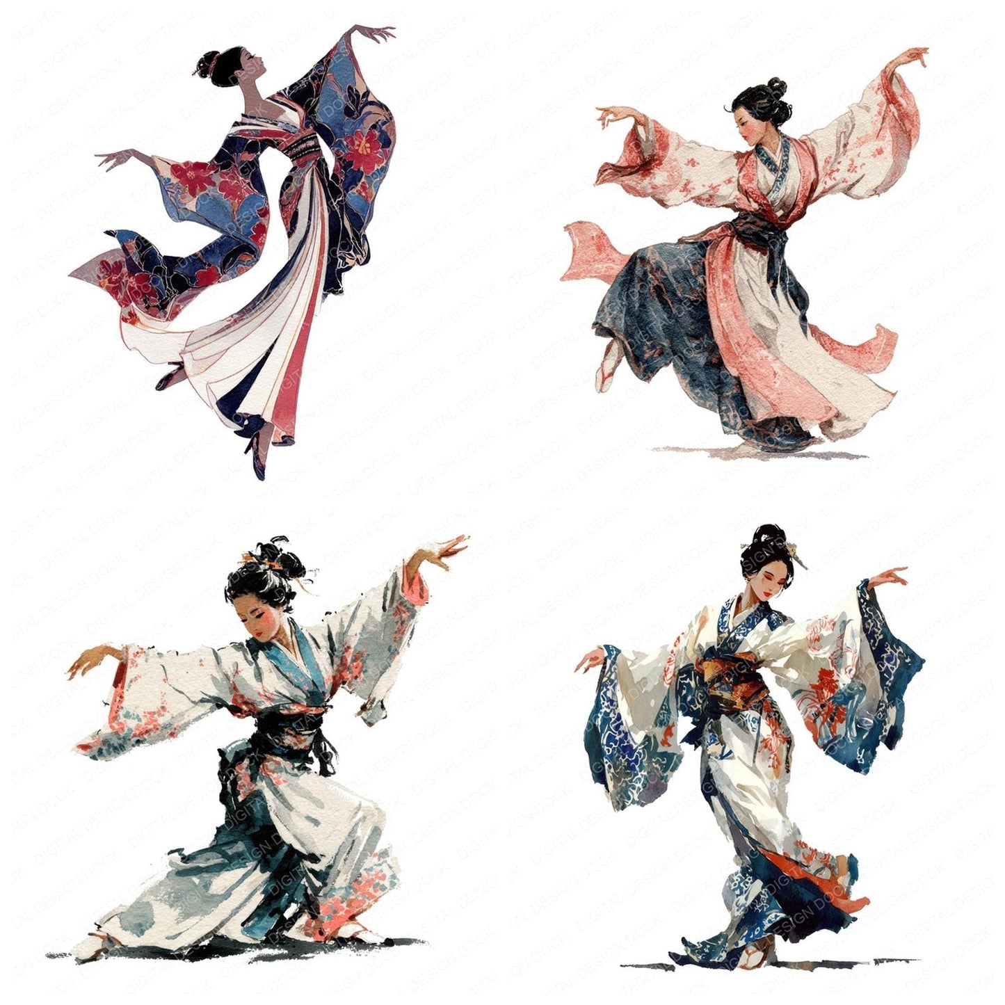 Japanese Dance Woman Clipart Set (DDD005887)