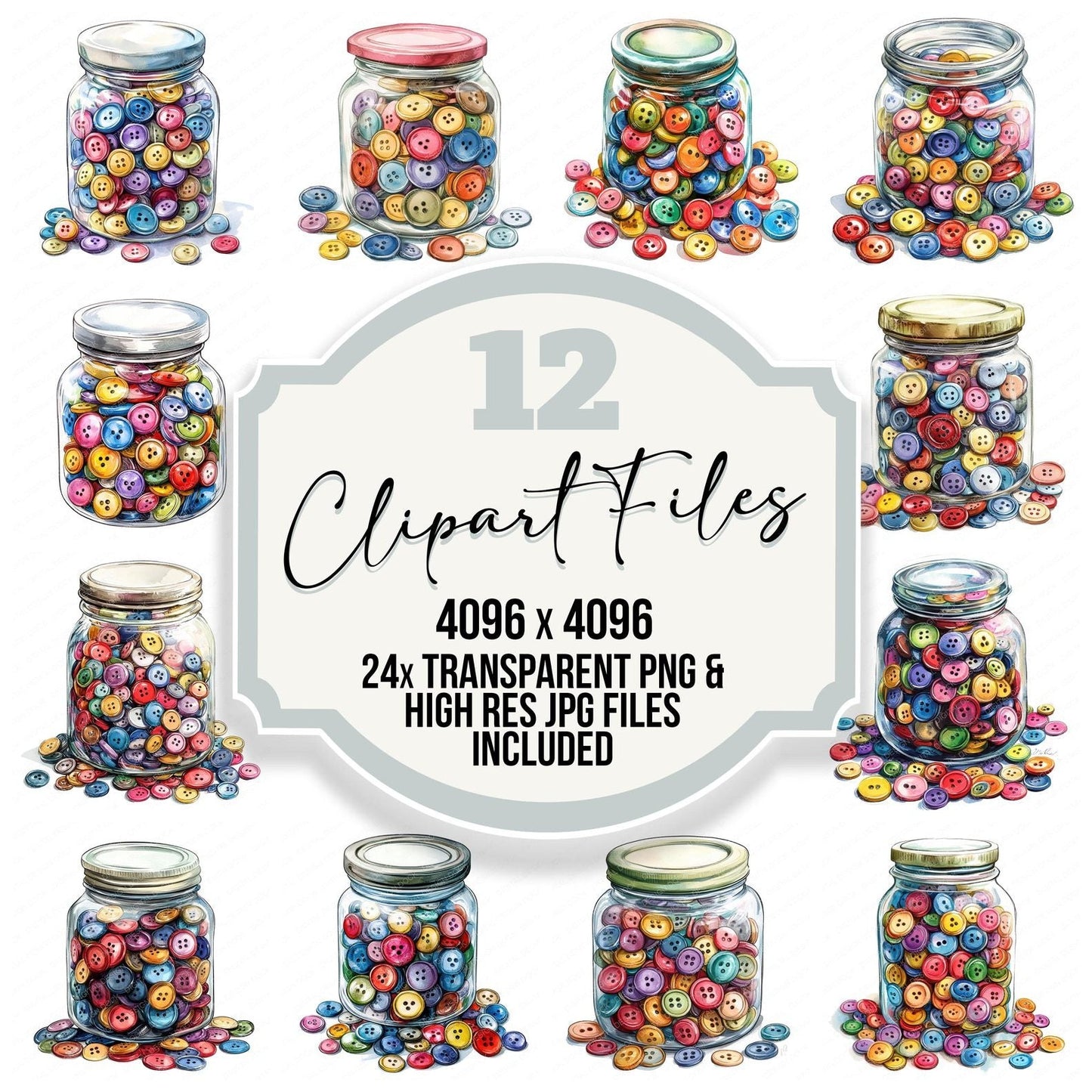 Jar of Vintage Buttons Clipart Set (DDD005891)