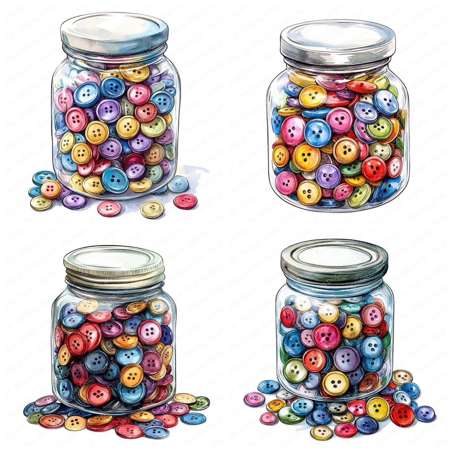 Jar of Vintage Buttons Clipart Set (DDD005891)