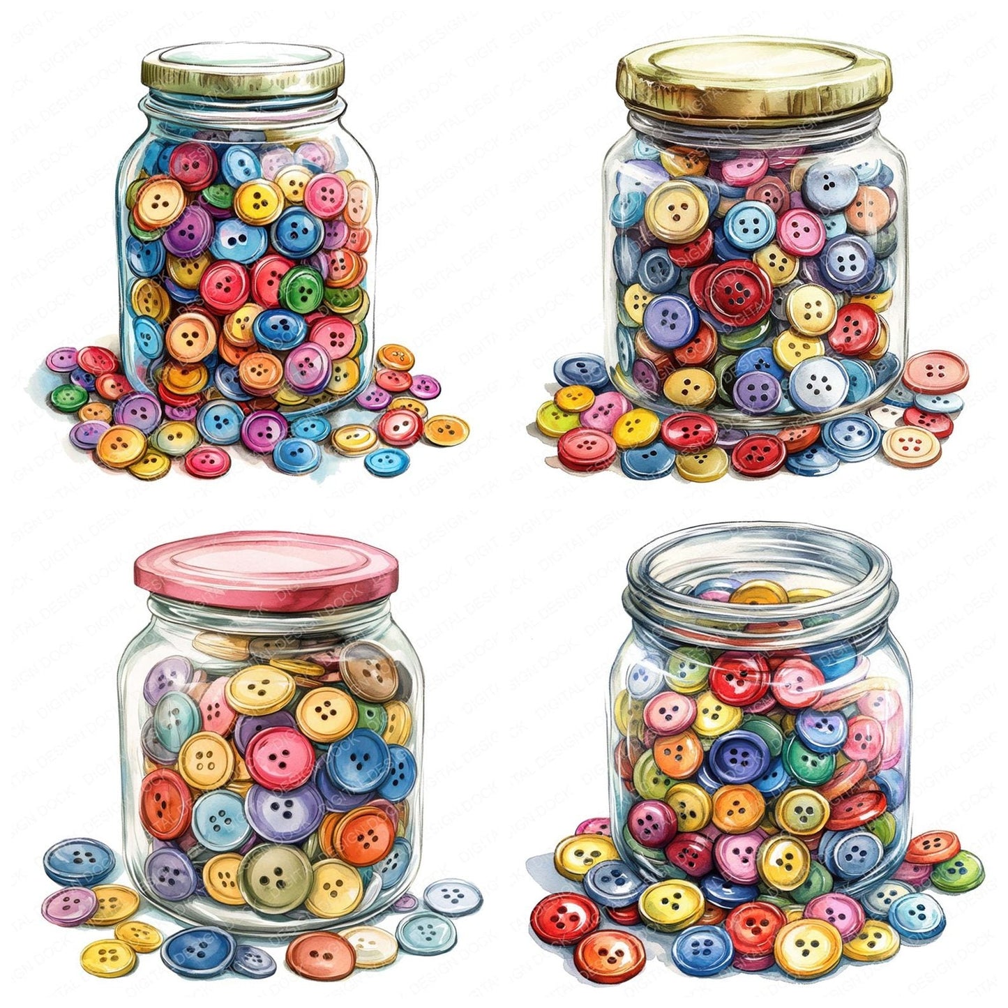 Jar of Vintage Buttons Clipart Set (DDD005891)