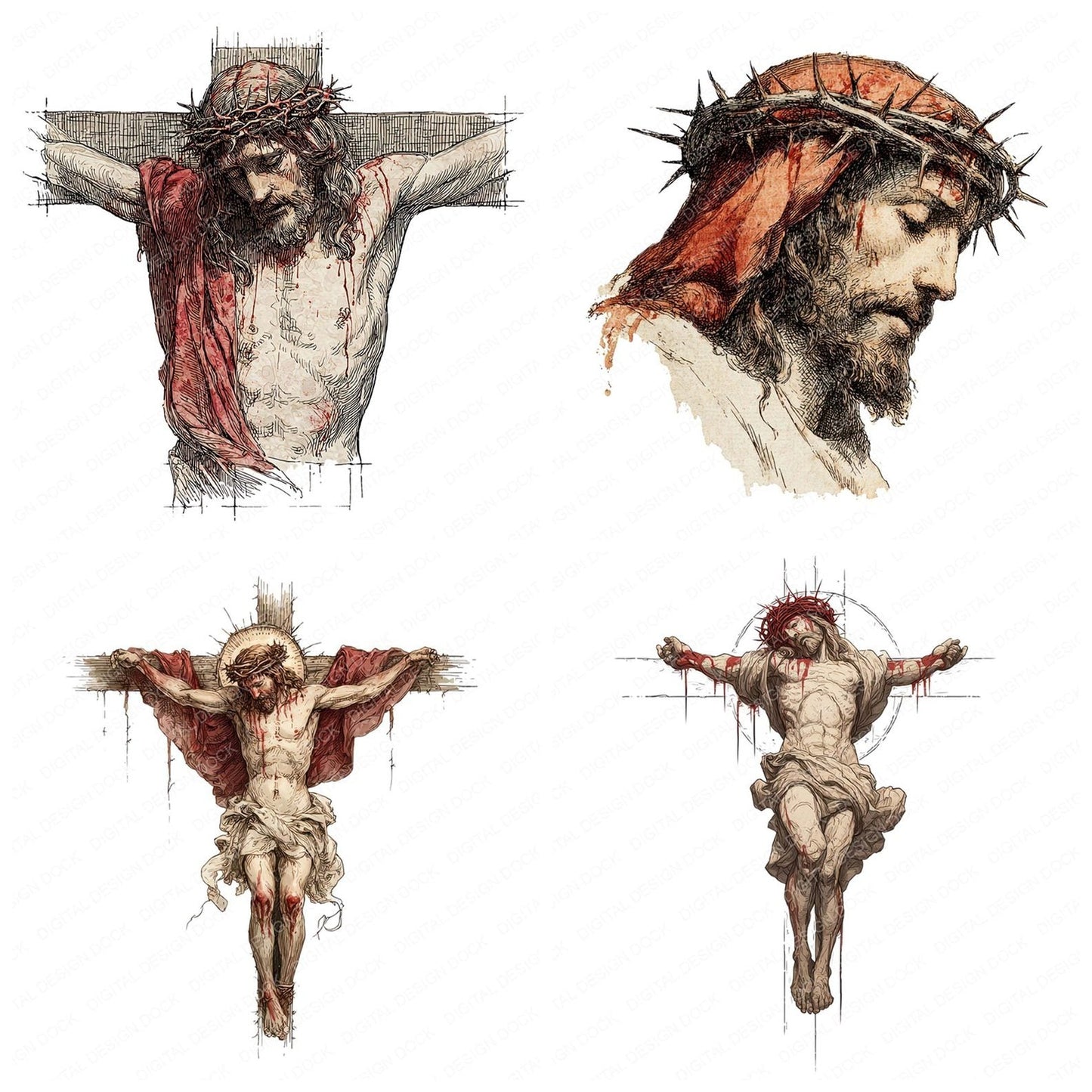 Jesus Crown Cross Clipart Set (DDD005900)