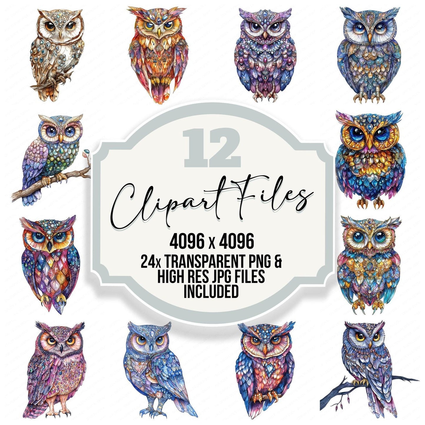 Jeweled Owl Clipart Set (DDD005905)