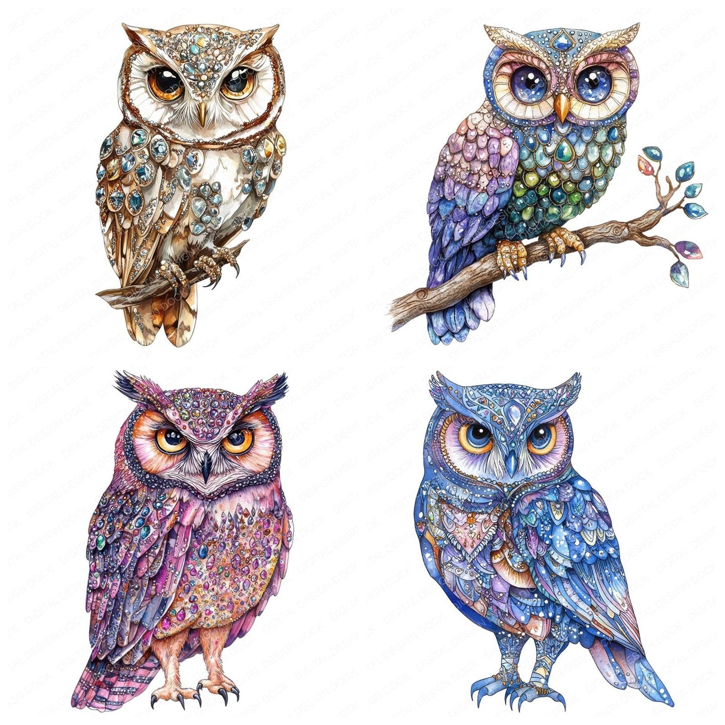 Jeweled Owl Clipart Set (DDD005905)
