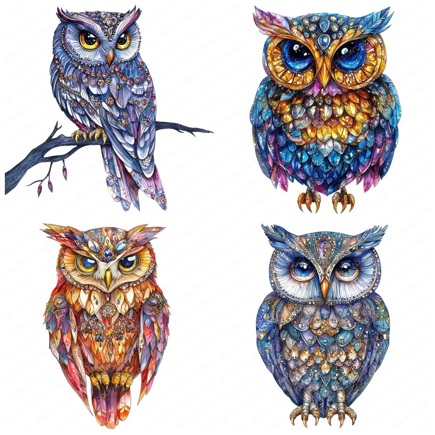 Jeweled Owl Clipart Set (DDD005905)