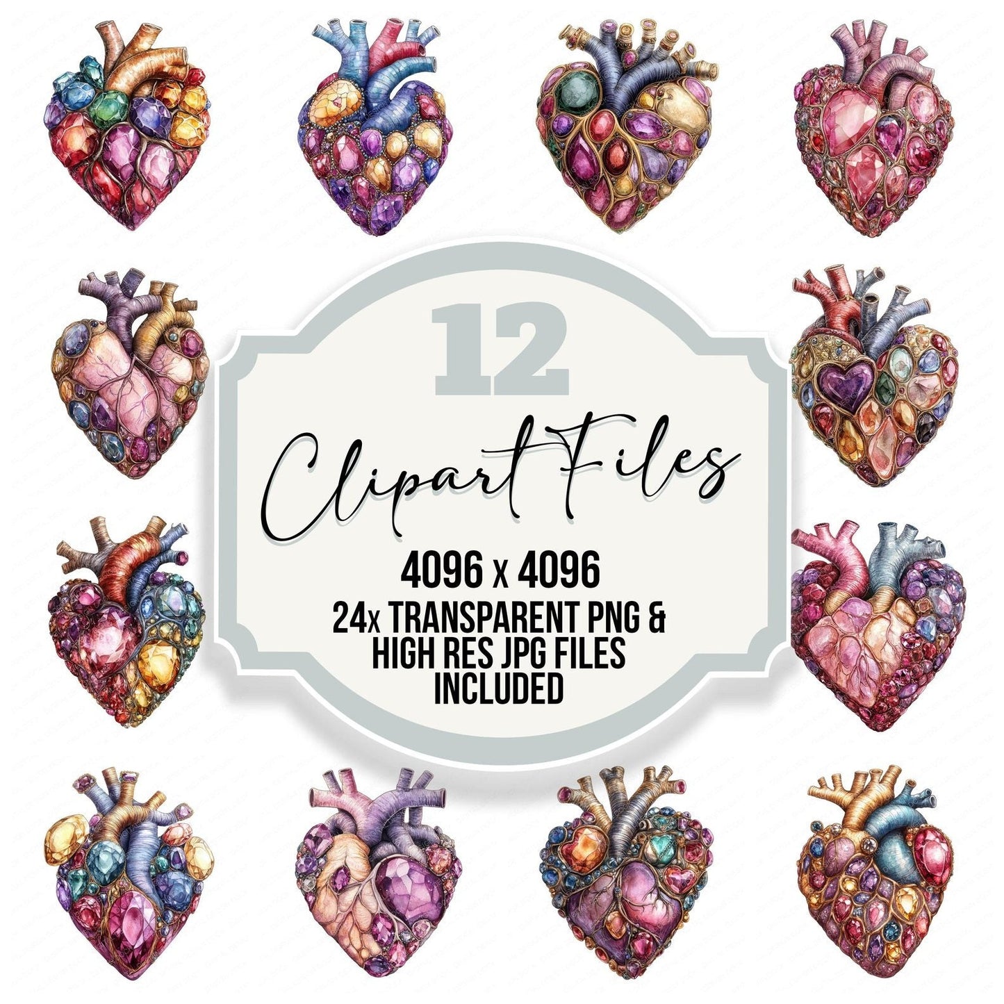 Jewelled Human Heart Clipart Set (DDD005906)