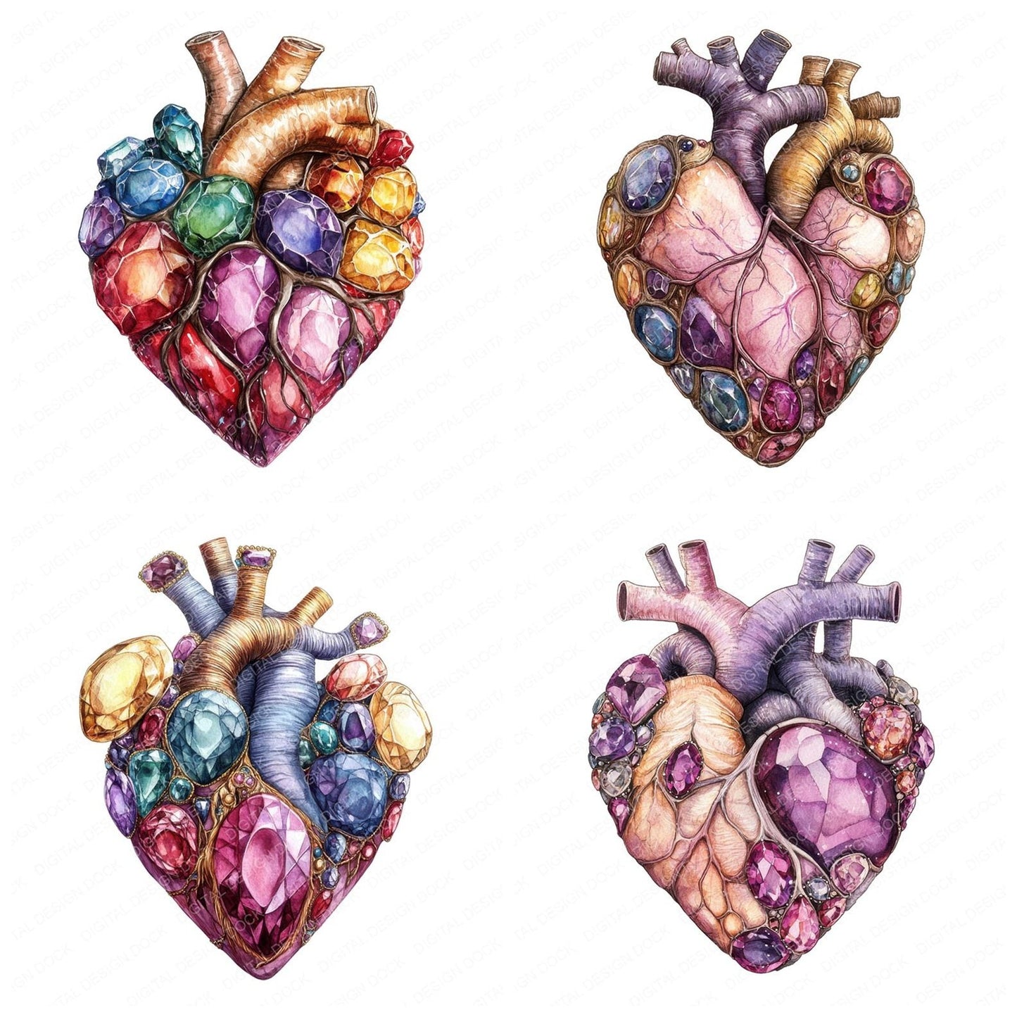 Jewelled Human Heart Clipart Set (DDD005906)