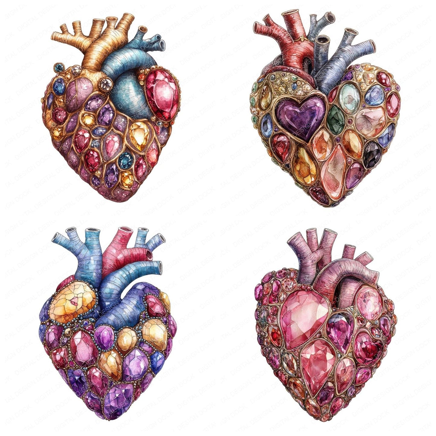 Jewelled Human Heart Clipart Set (DDD005906)